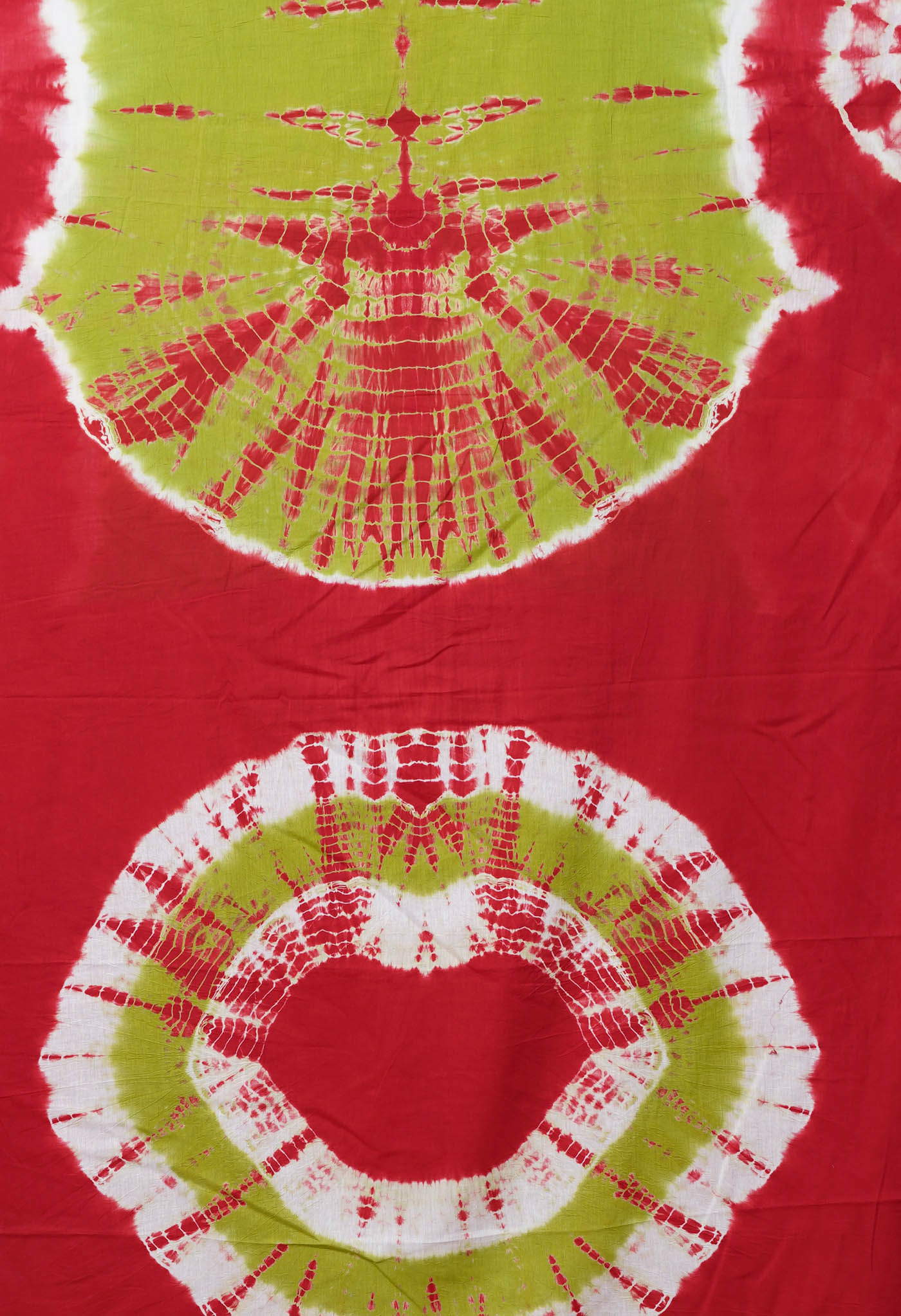 Green-Red Pure Tie And Dye Shibori Printed Soft Cotton Saree-UNM78522