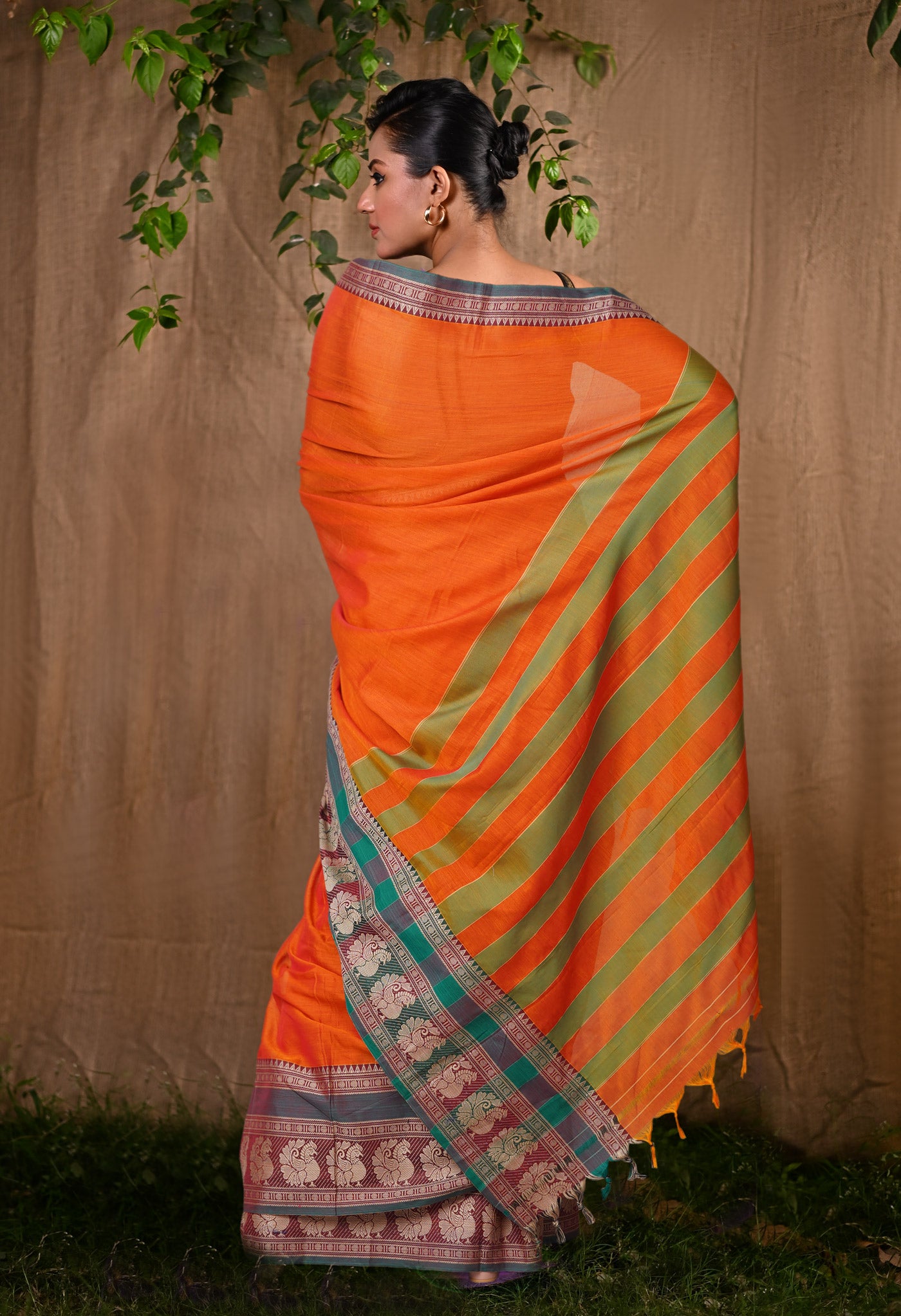 Orange Pure Handloom Narayani Cotton Saree-UNM78567