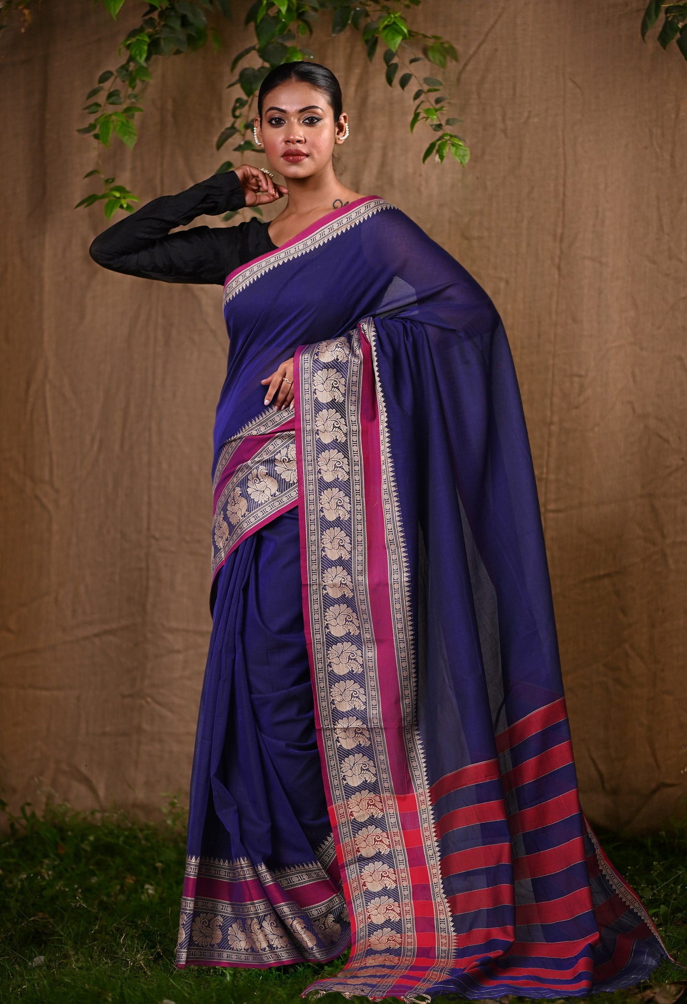 Violet Pure Handloom Narayani Cotton Saree-UNM78568