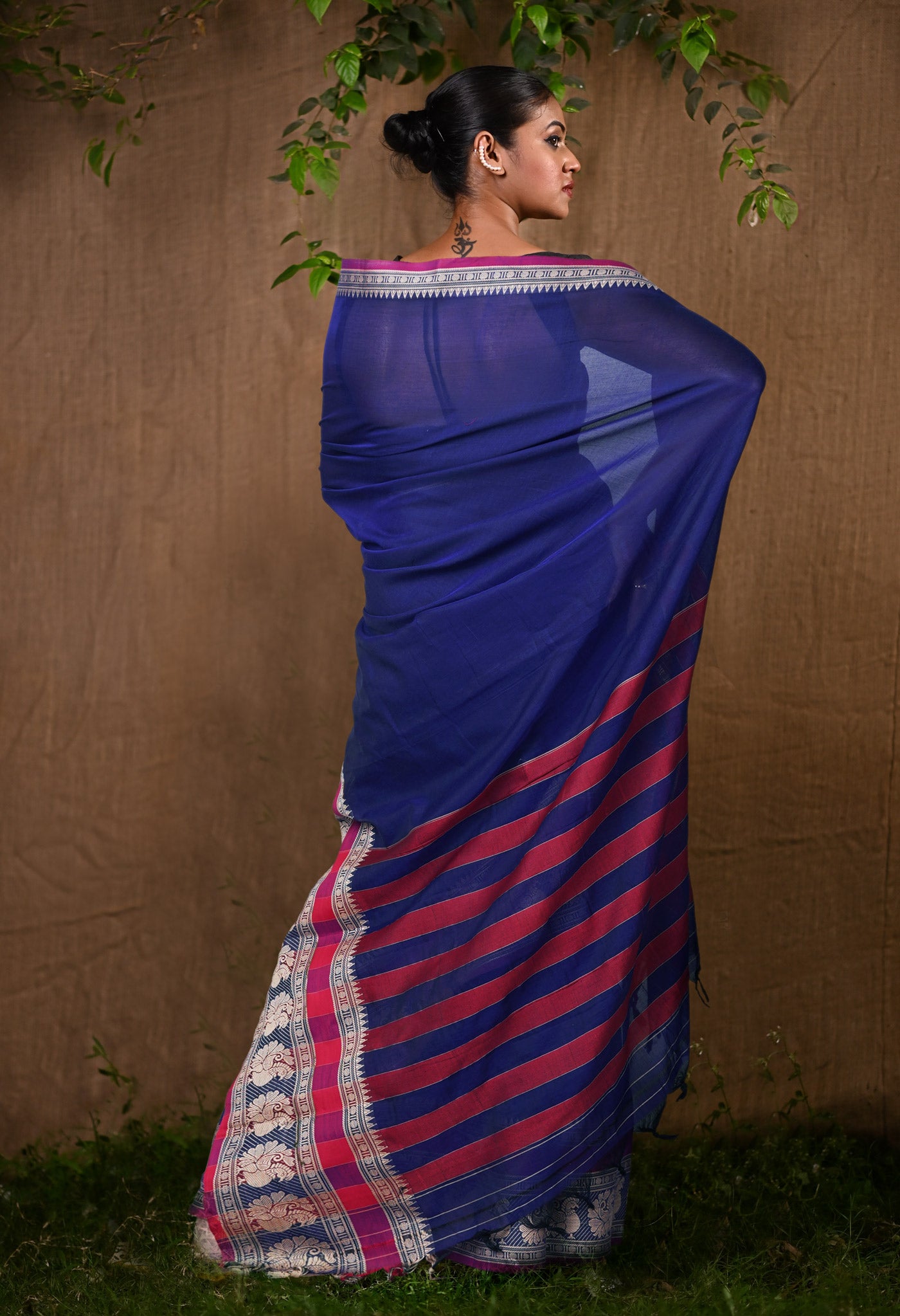 Dark Blue Pure Handloom Narayani Cotton Saree-UNM78569