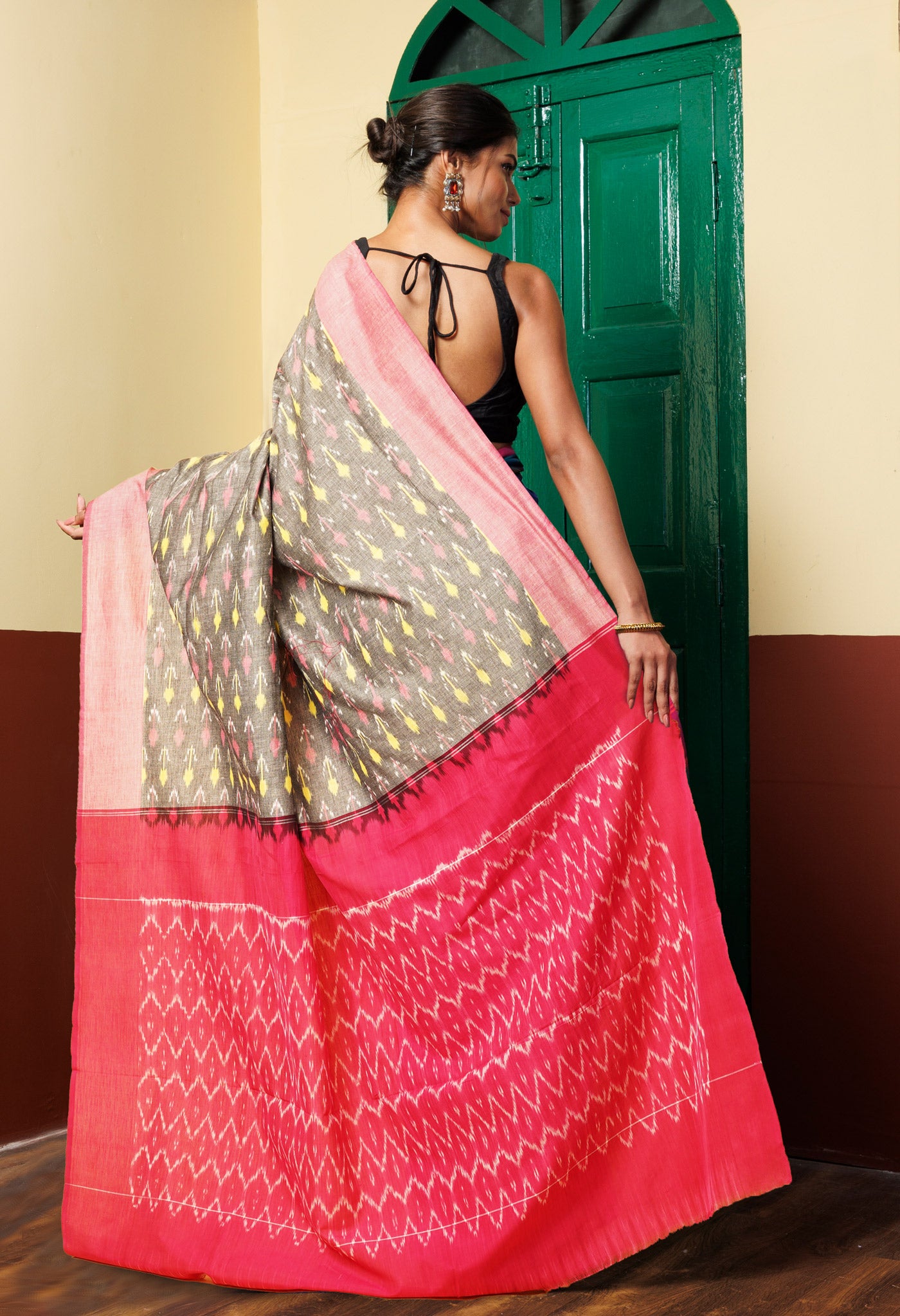 Grey Pure Pochampally Mercerized Cotton Silk Saree-UNM78837