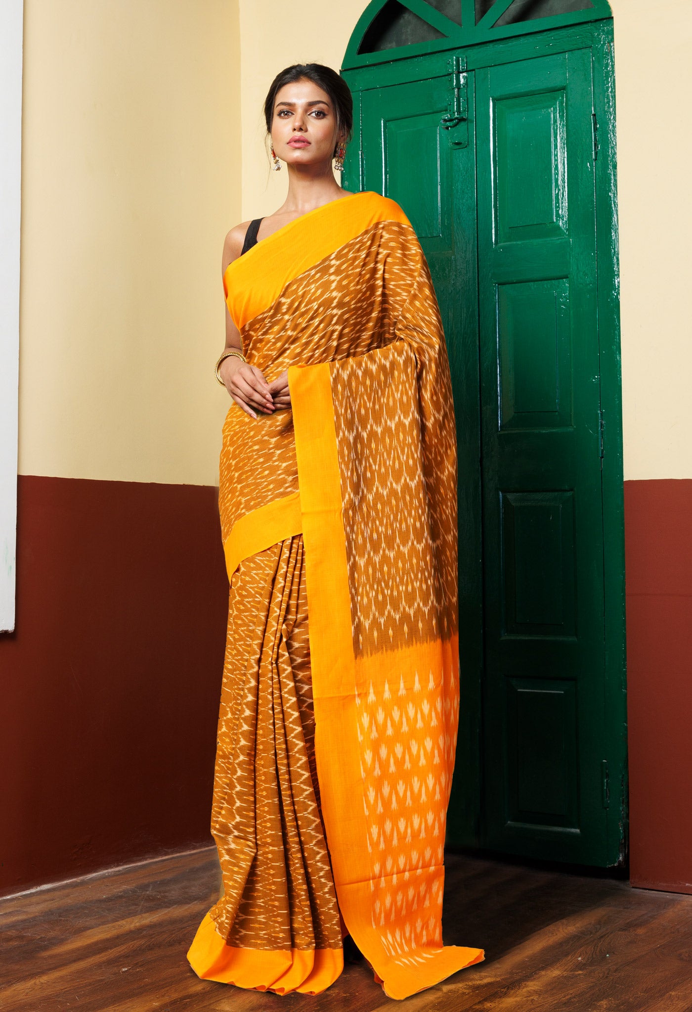 Yellow Pure Pochampally Mercerized Cotton Silk Saree-UNM78843