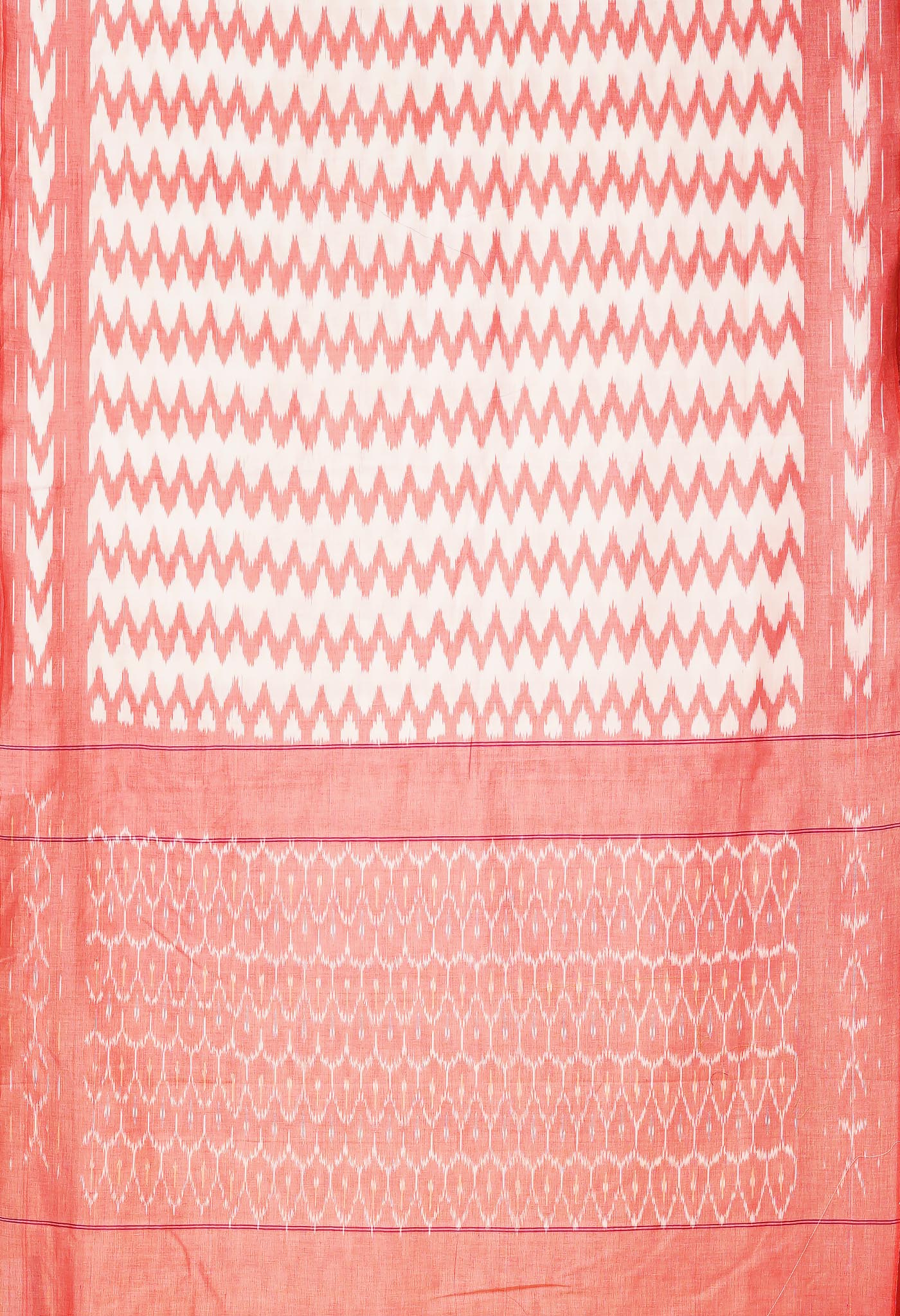 White-Red Pure Pochampally Mercerized Cotton Saree-UNM78855
