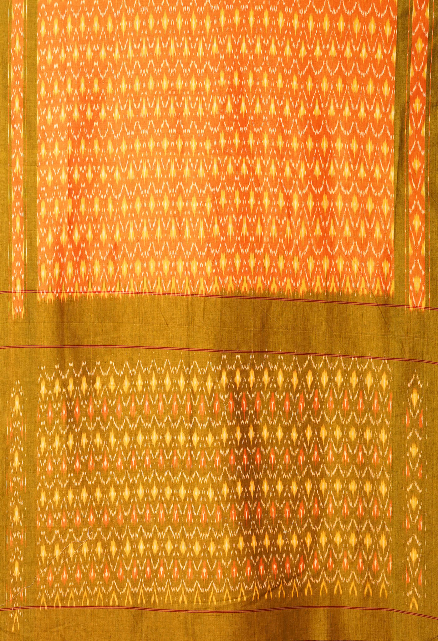 Yellow-Red Pure Pochampally Mercerized Cotton Saree-UNM78858