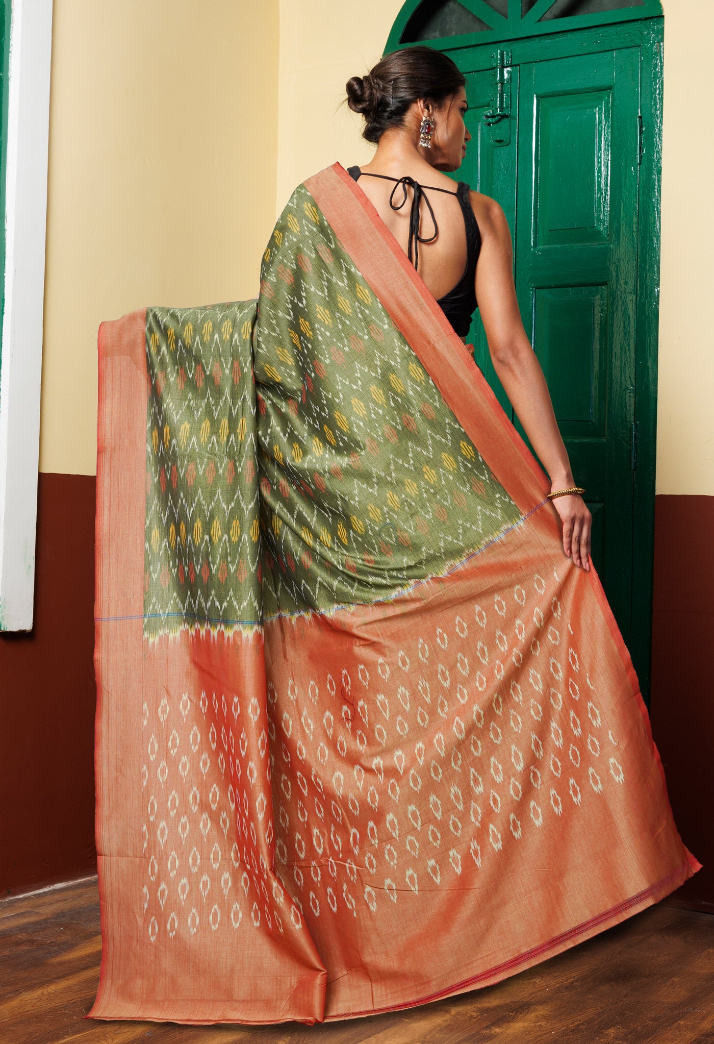 Green Pure Pochampally Mercerized Cotton Silk Saree