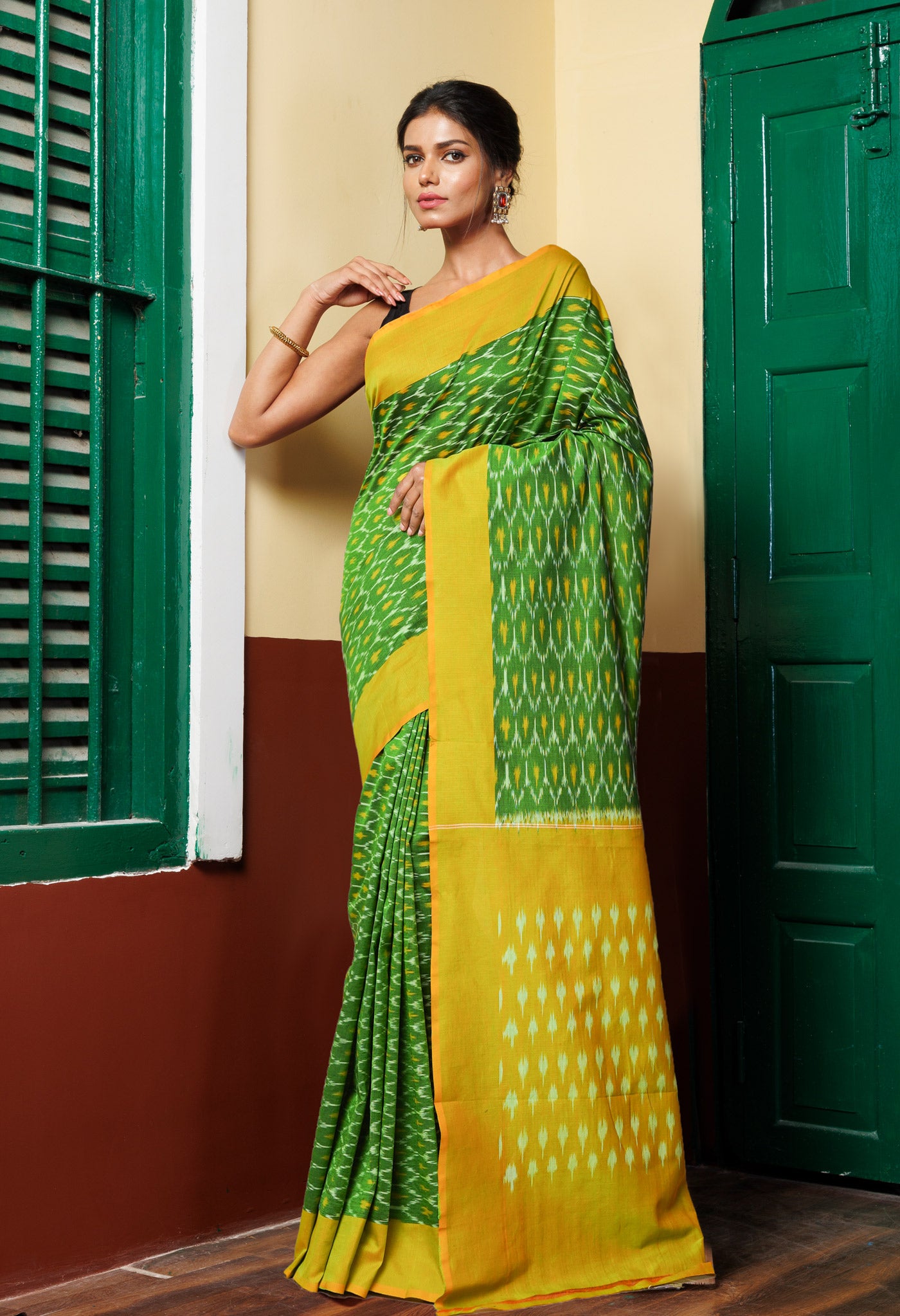 Green Pure Pochampally Mercerized Cotton Silk Saree