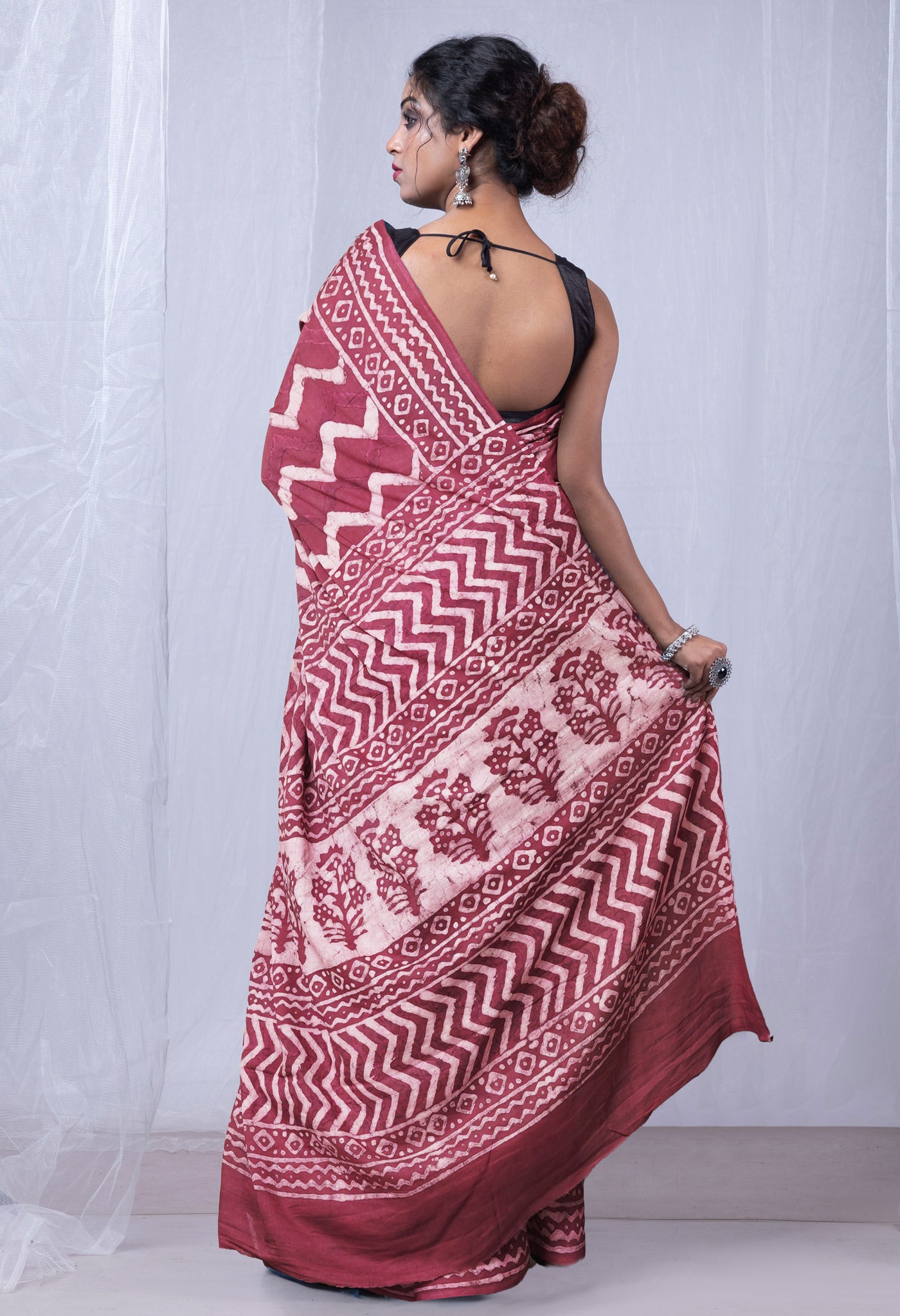 Pink Pure Dabu Printed Mulmul Cotton Saree-UNM78965