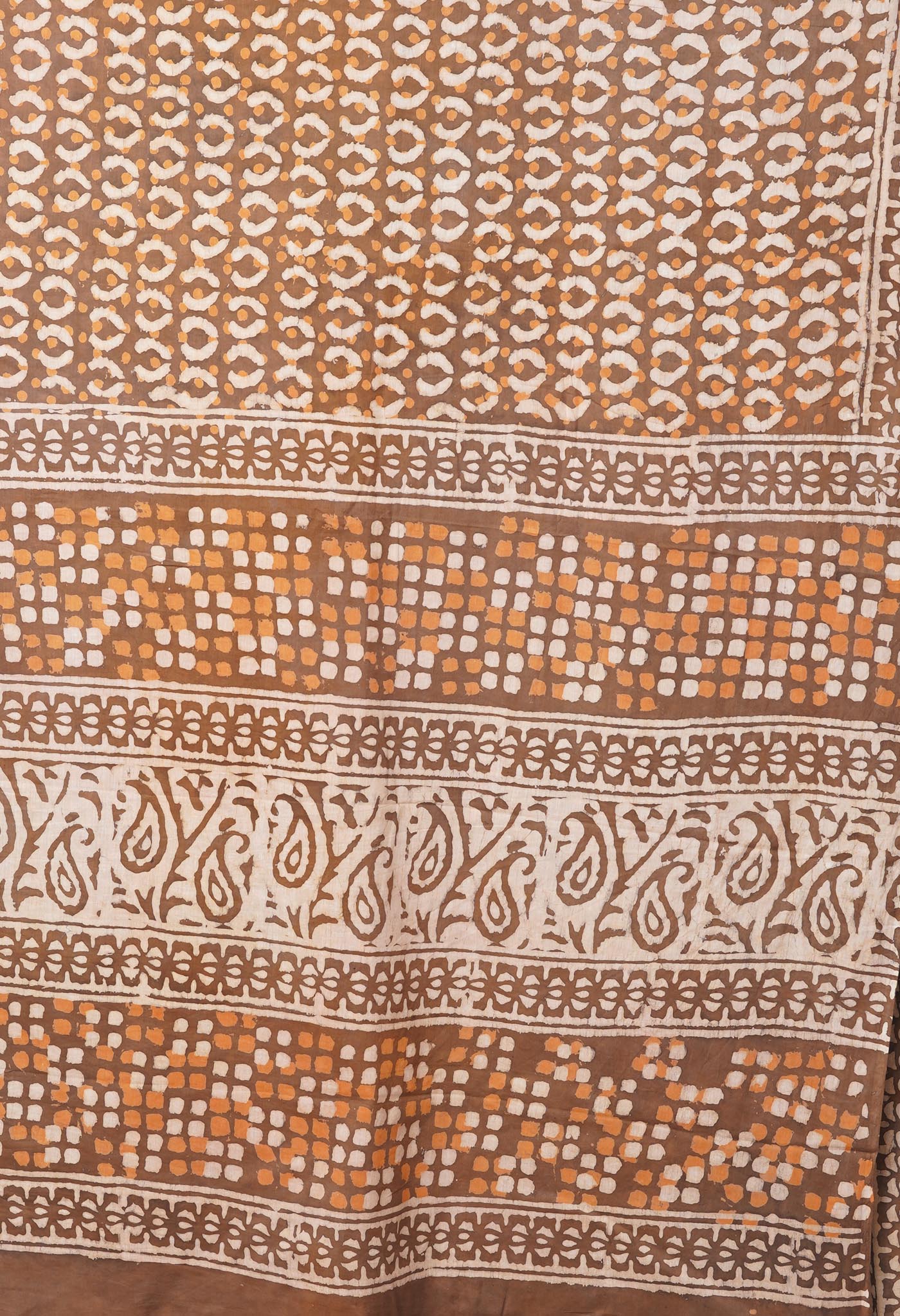 Brown Pure Dabu Printed Mulmul Cotton Saree-UNM78970