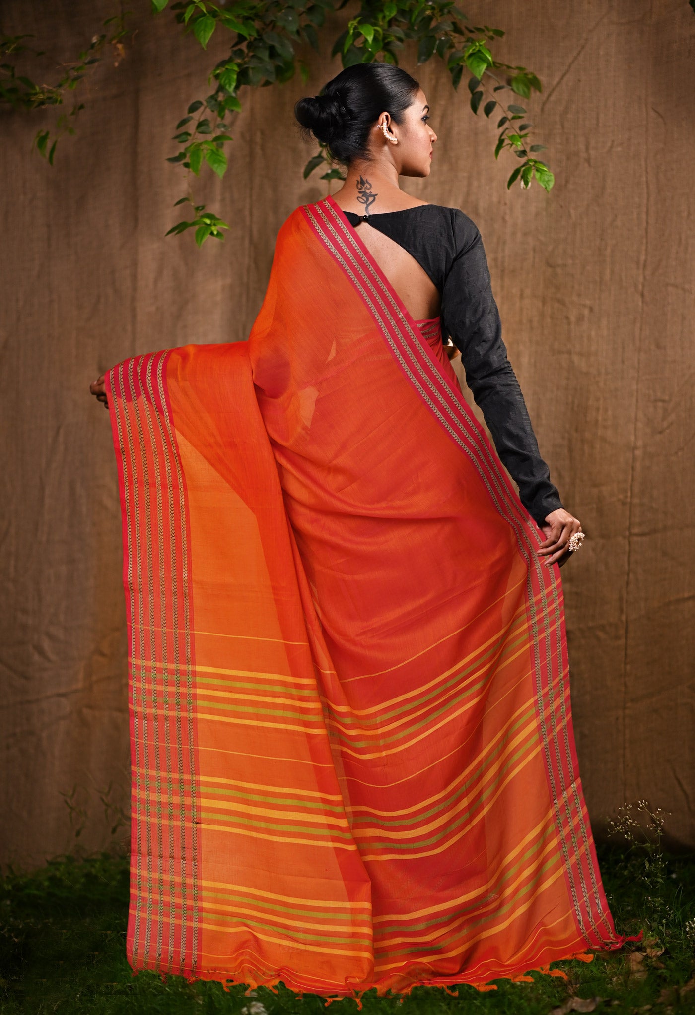Orange Pure Handloom Narayani Cotton Saree-UNM79048