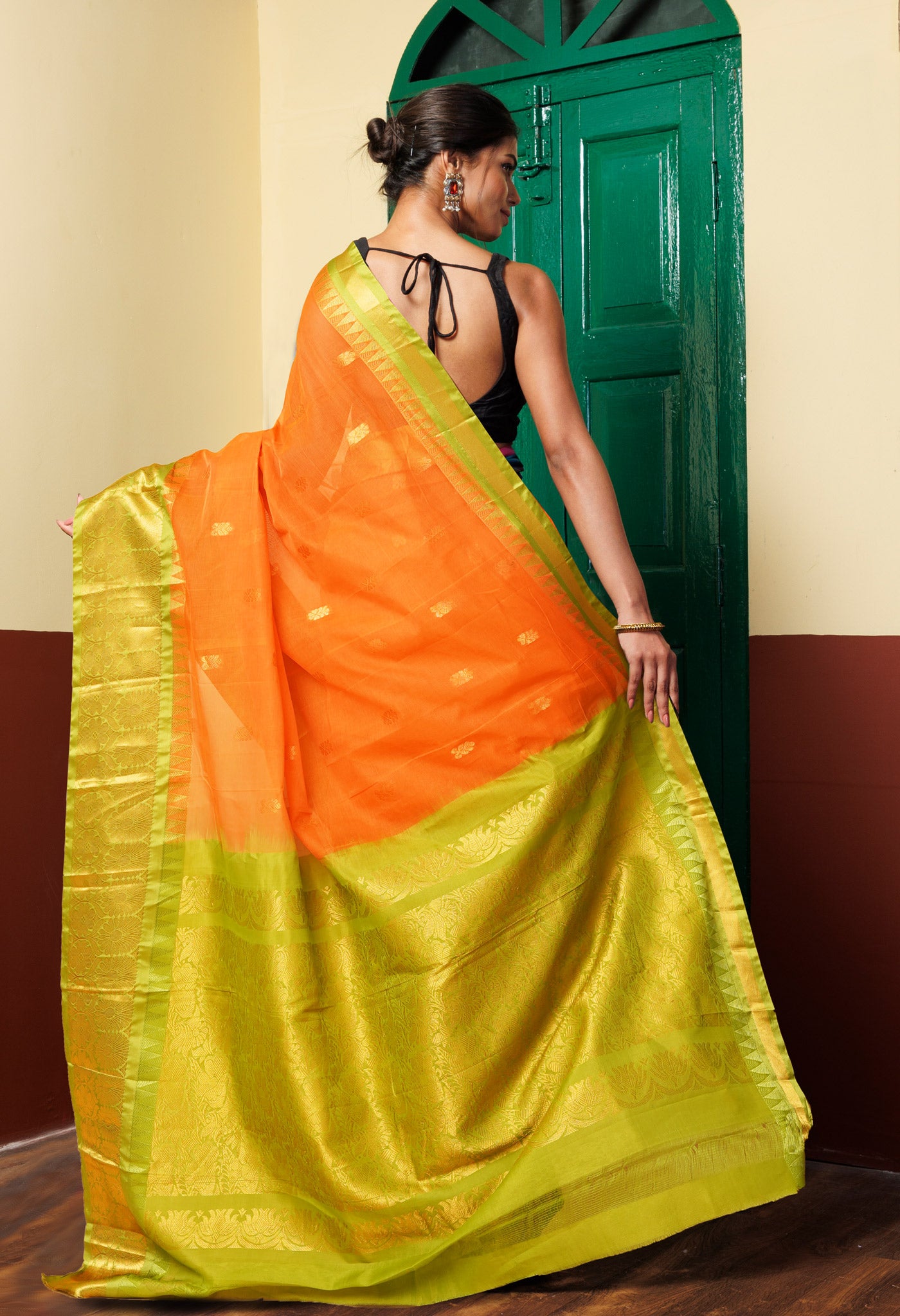 Orange Pure Handloom Gadwal Cotton Saree-