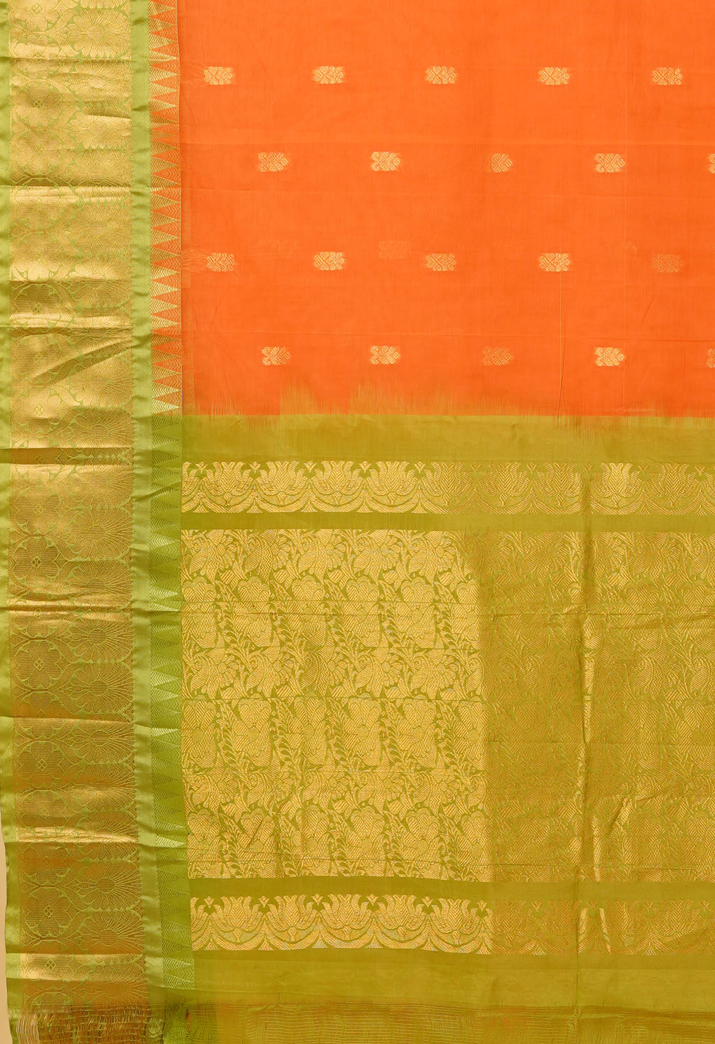 Orange Pure Handloom Gadwal Cotton Saree-