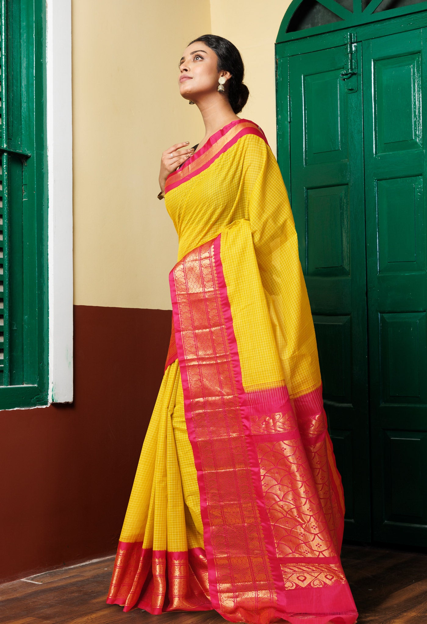 Yellow Pure Handloom Gadwal Cotton Saree