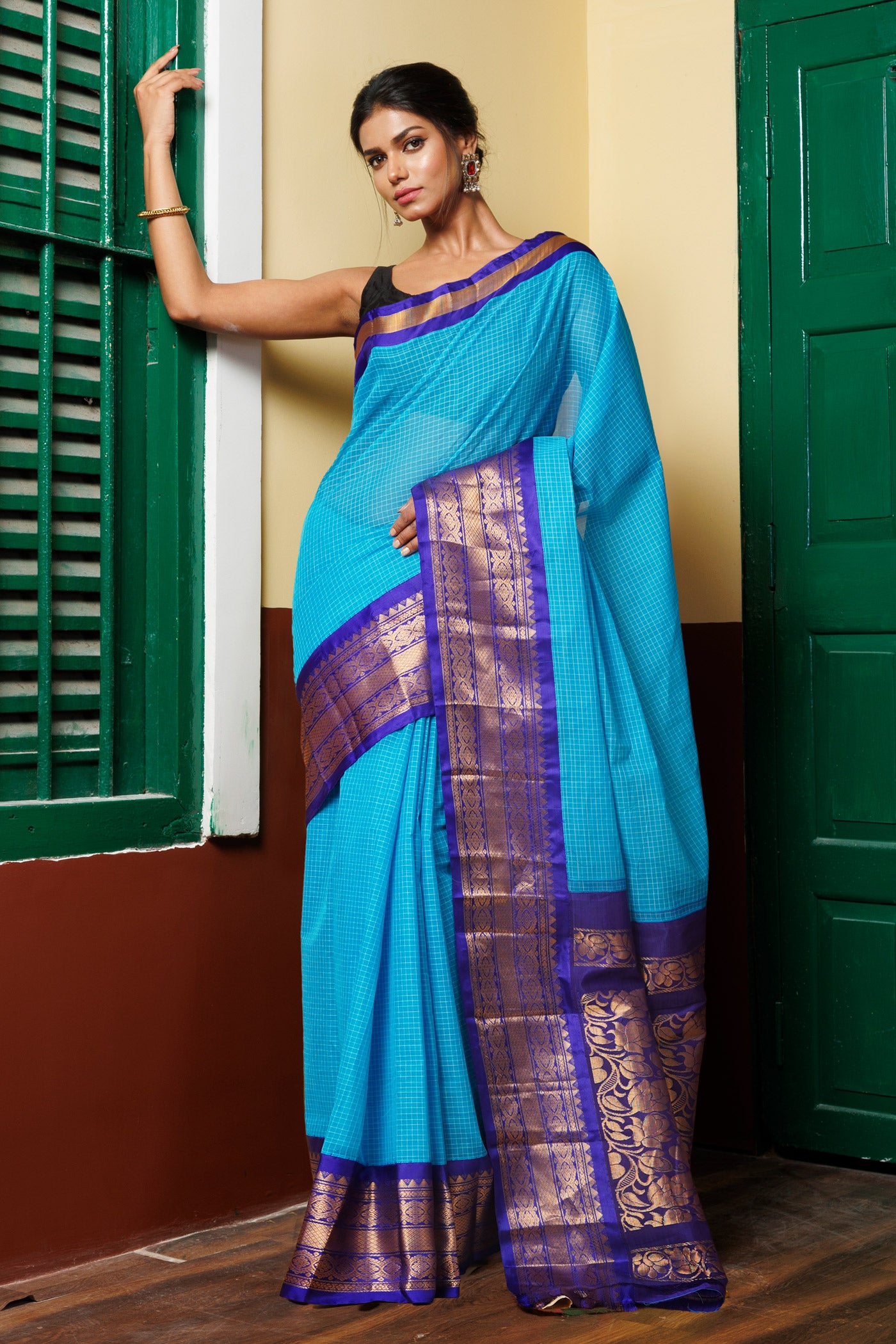 Blue Pure Handloom Gadwal Cotton Saree-unm79130