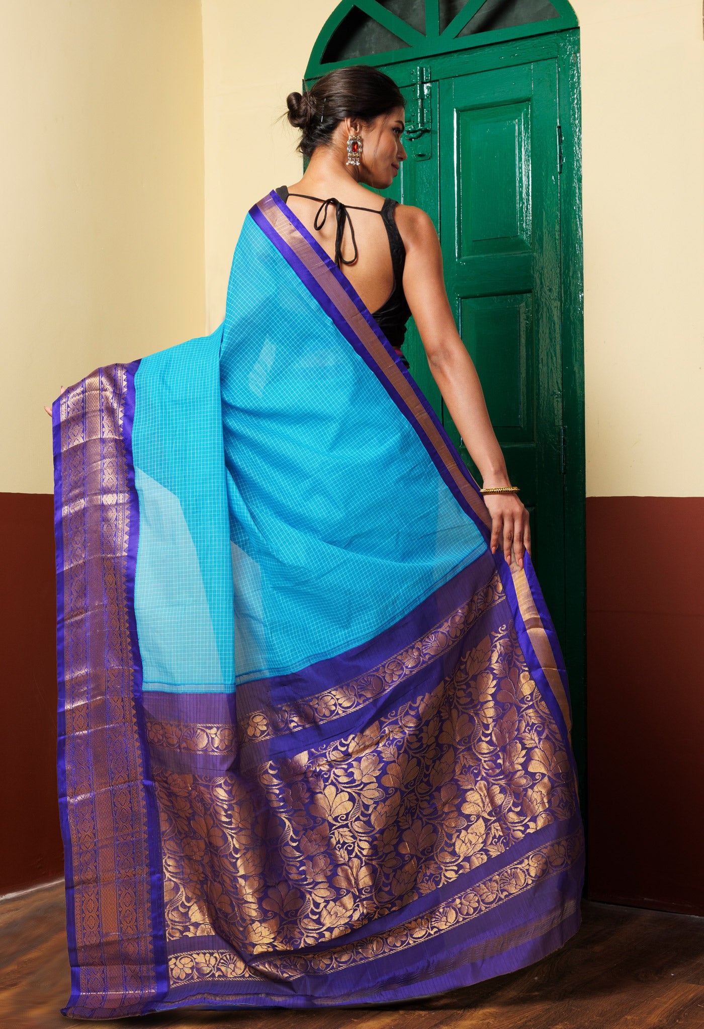 Blue Pure Handloom Gadwal Cotton Saree-unm79130