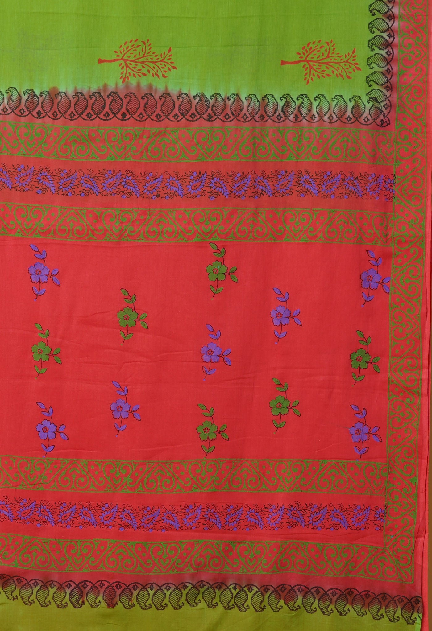 Green Pure Hand Block Printed Soft Cotton Saree