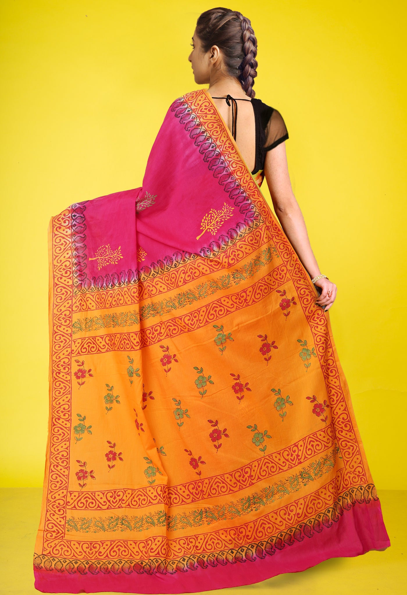 Pink Pure Hand Block Printed Soft Cotton Saree