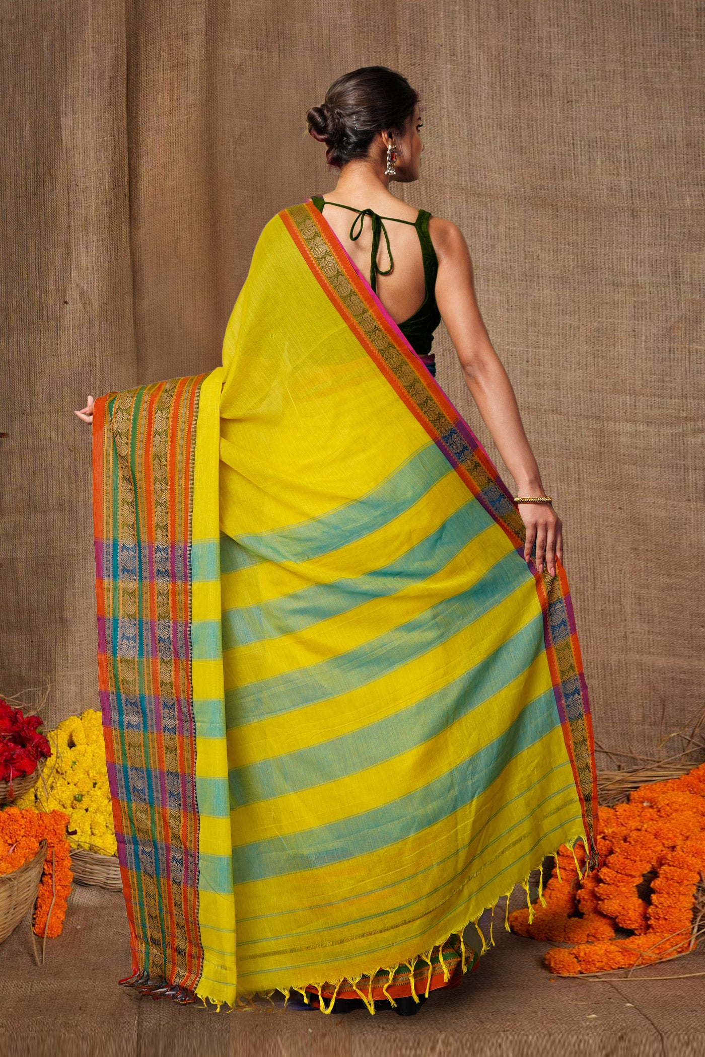 Lemon Yellow Pure Handloom Narayani Cotton Saree-UNM79490