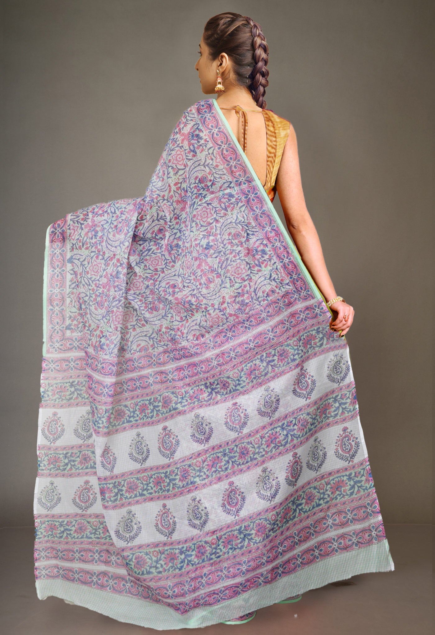 Green Pure Hand Block Printed Kota Saree-UNM79530