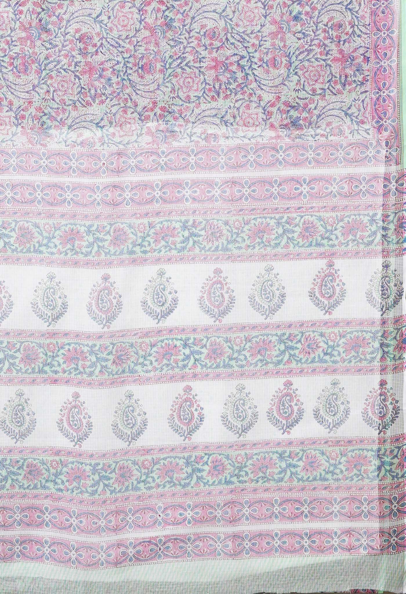 Green Pure Hand Block Printed Kota Saree-UNM79530