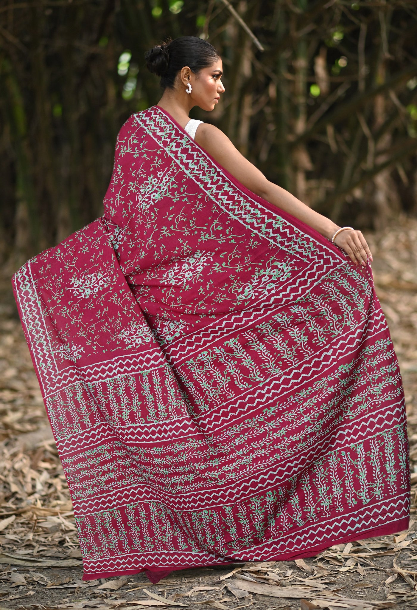 Dark Purple Pure Napthol Hand Block Pinted Soft Cotton Saree-UNM79812