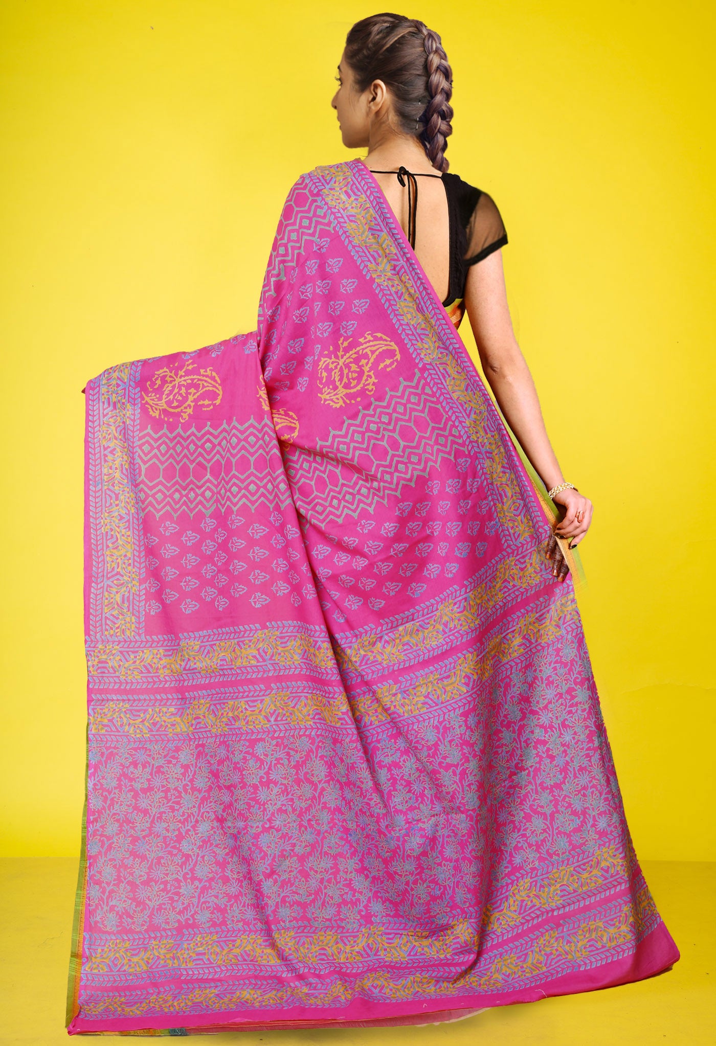 Pink Pure Discharge Printed Soft Cotton Saree-UNM79890