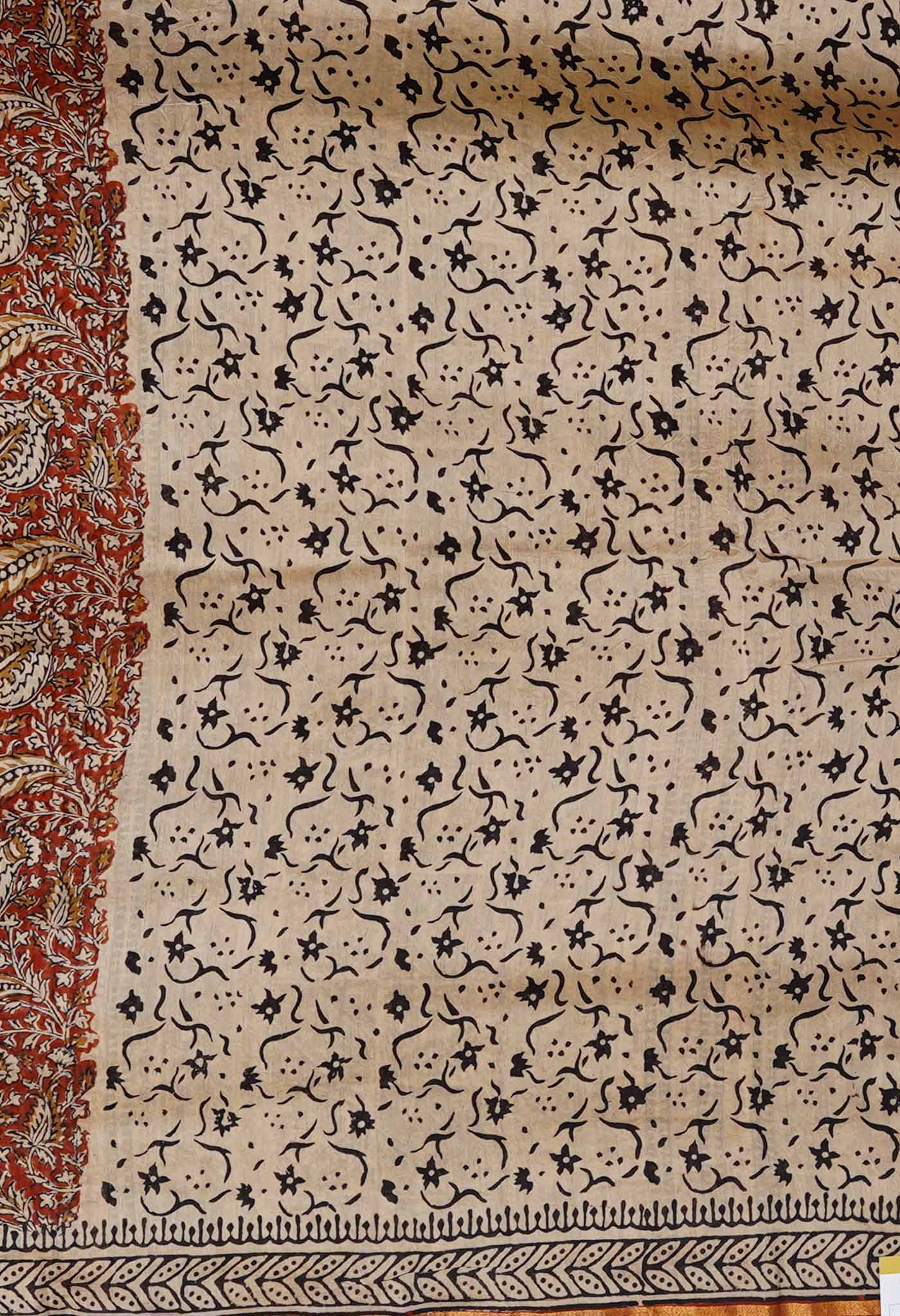 Red Pure Bagru Kalamkari Printed Chanderi Sico Saree-UNM79921