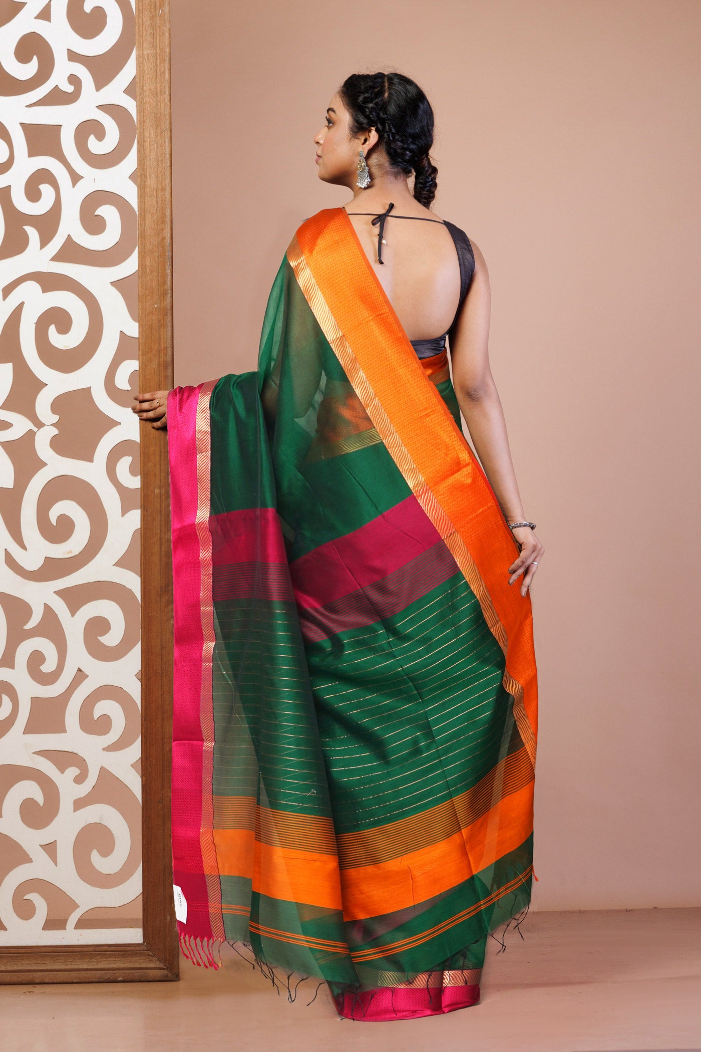 Green Pure Handloom Maheshwari Sico Saree-UNM79997