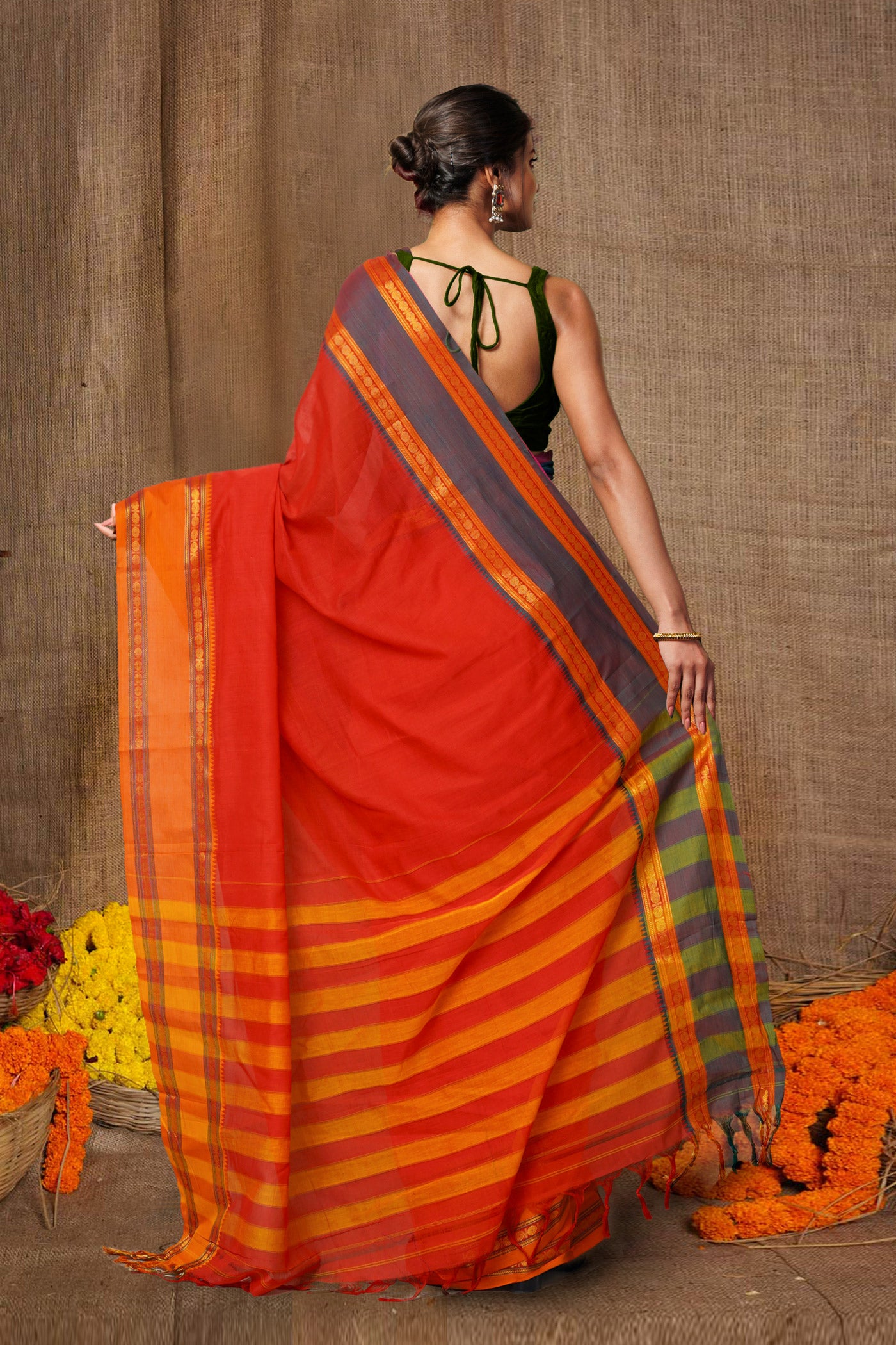 Red Pure Handloom Narayani Cotton Saree-UNM80090