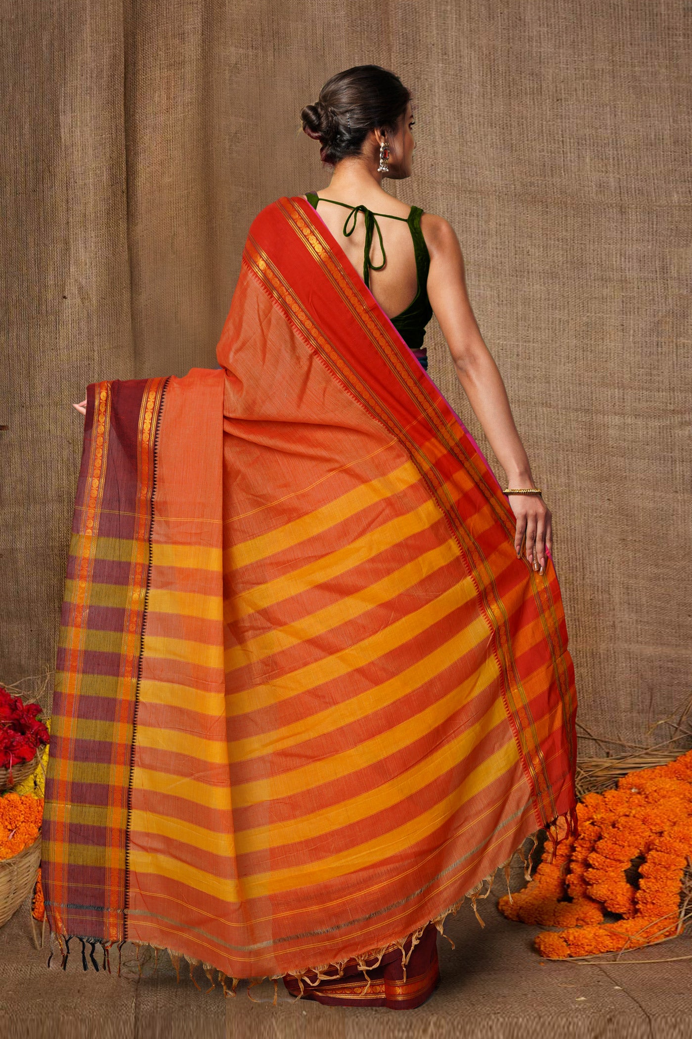 Red Pure Handloom Narayani Cotton Saree-UNM80094