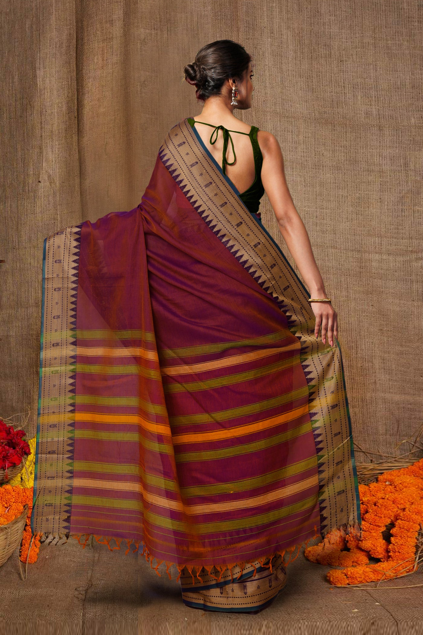 Maroon Pure Handloom Narayani Cotton Saree-UNM80096