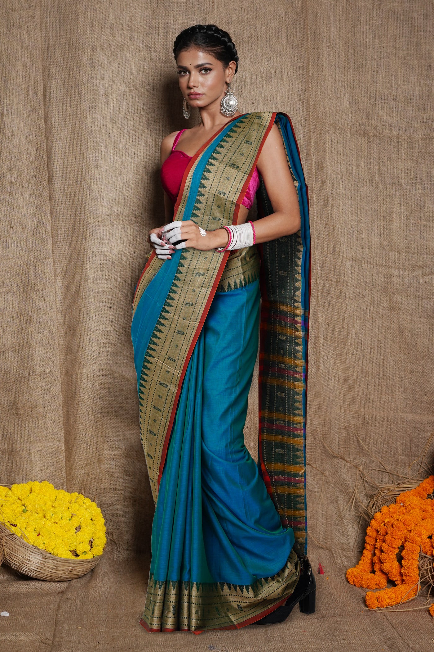 Blue Pure Handloom Narayani Cotton Saree-UNM80097
