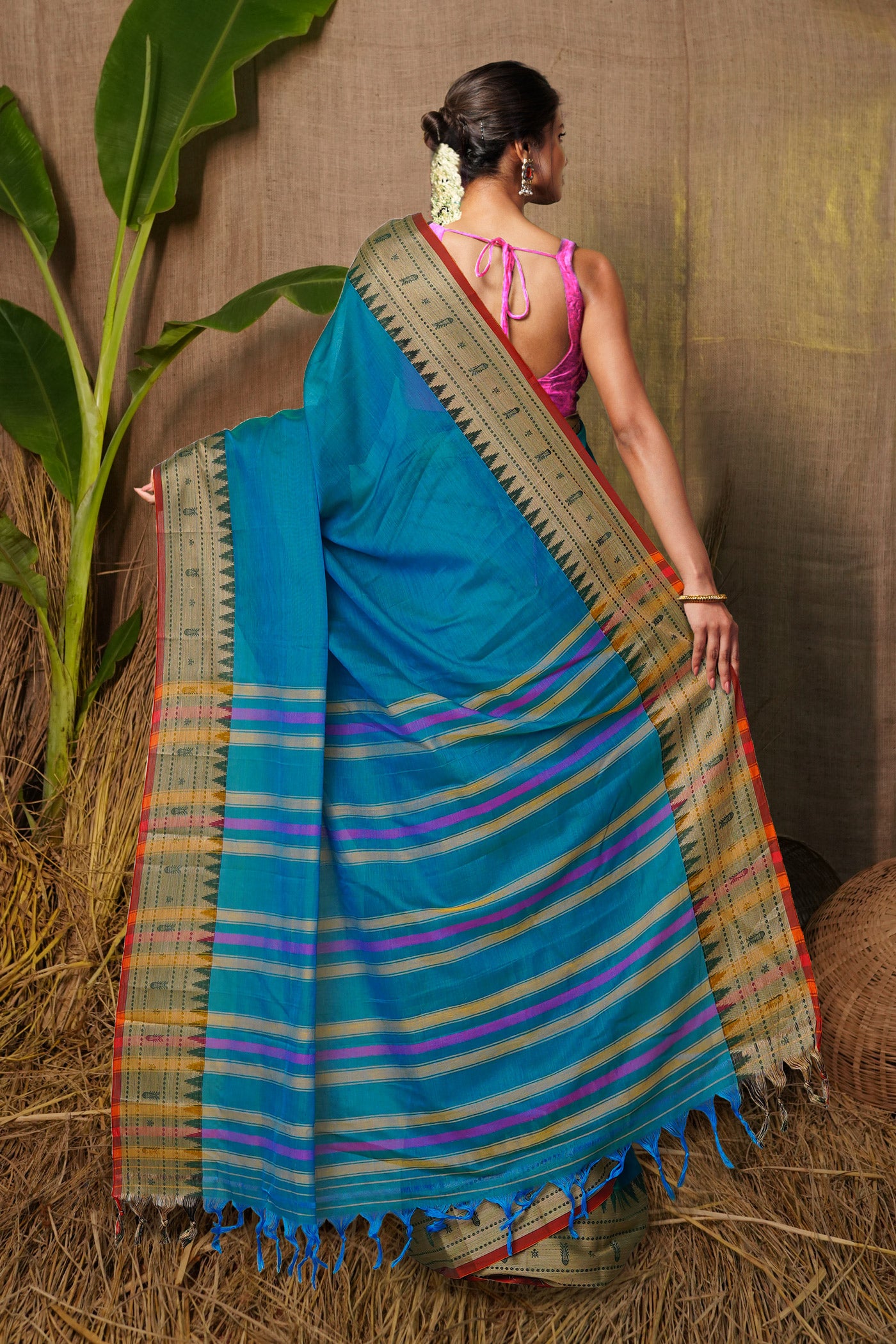 Blue Pure Handloom Narayani Cotton Saree-UNM80097