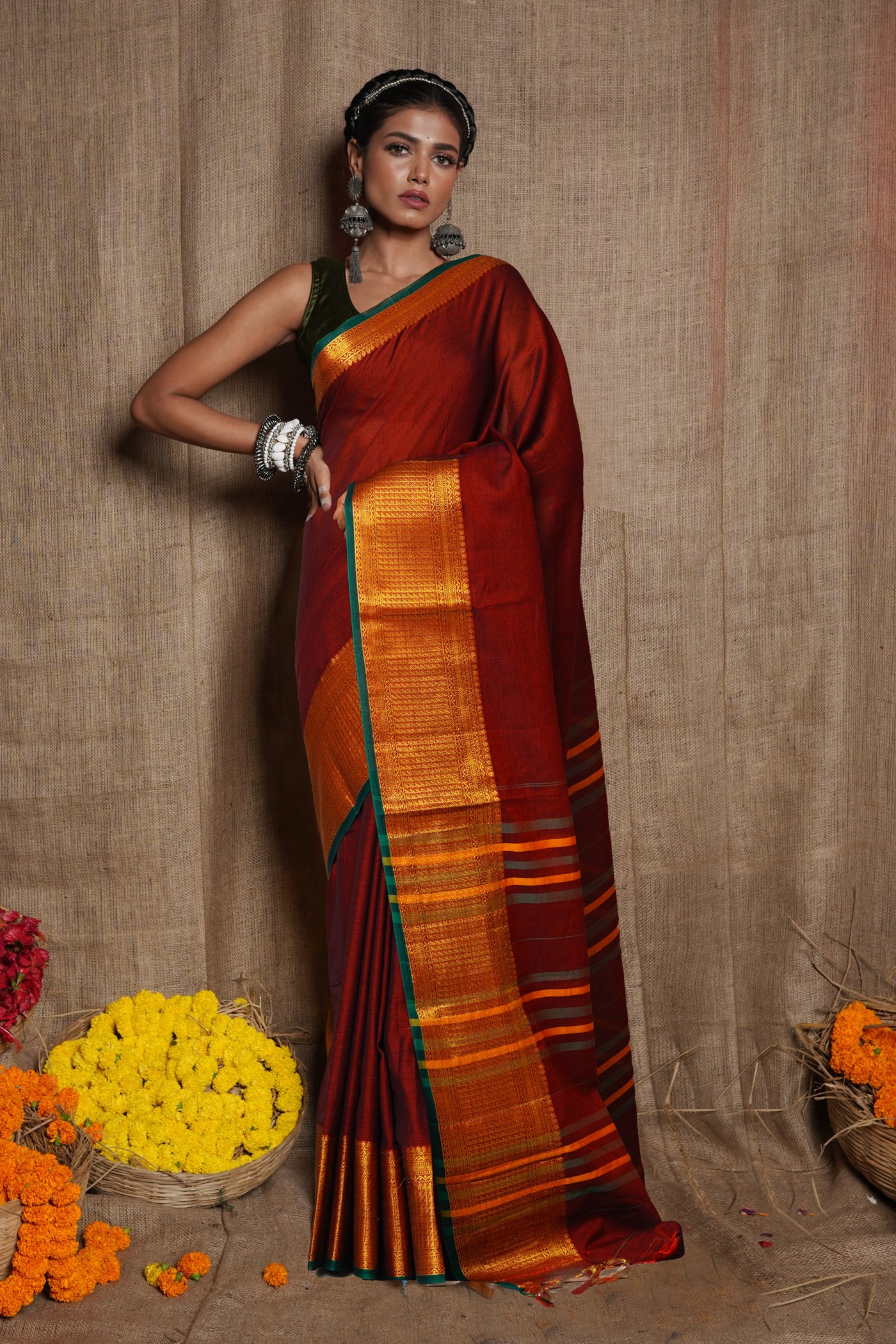 Maroon Pure Handloom Narayani Cotton Saree-UNM80103