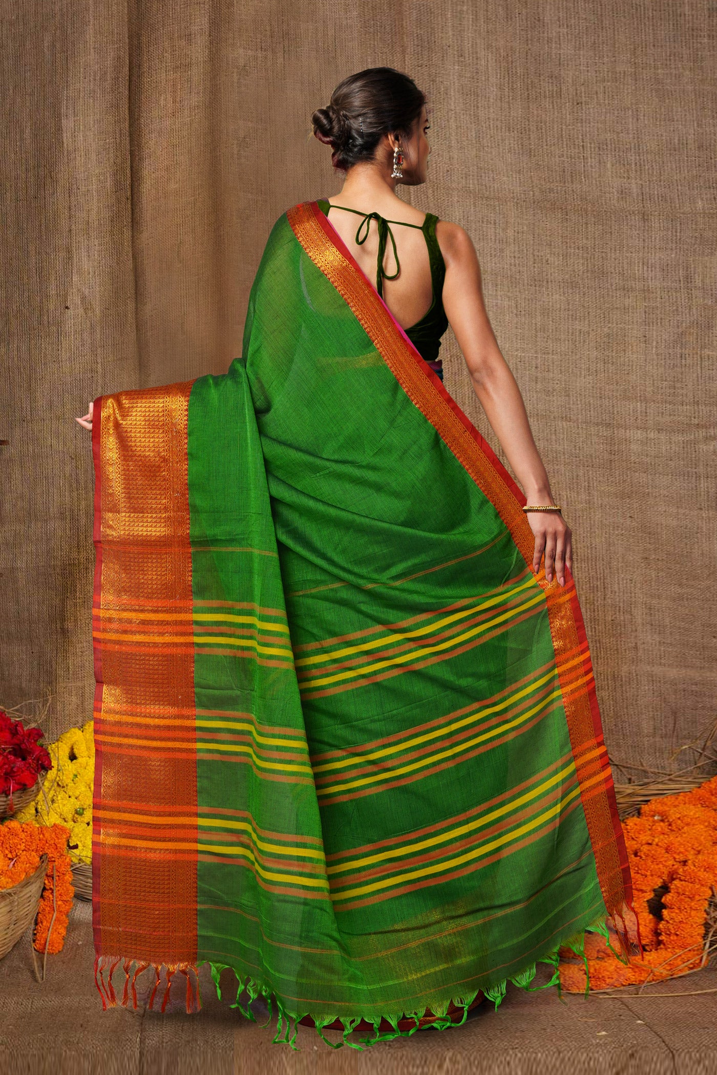 Green Pure Handloom Narayani Cotton Saree-UNM80105