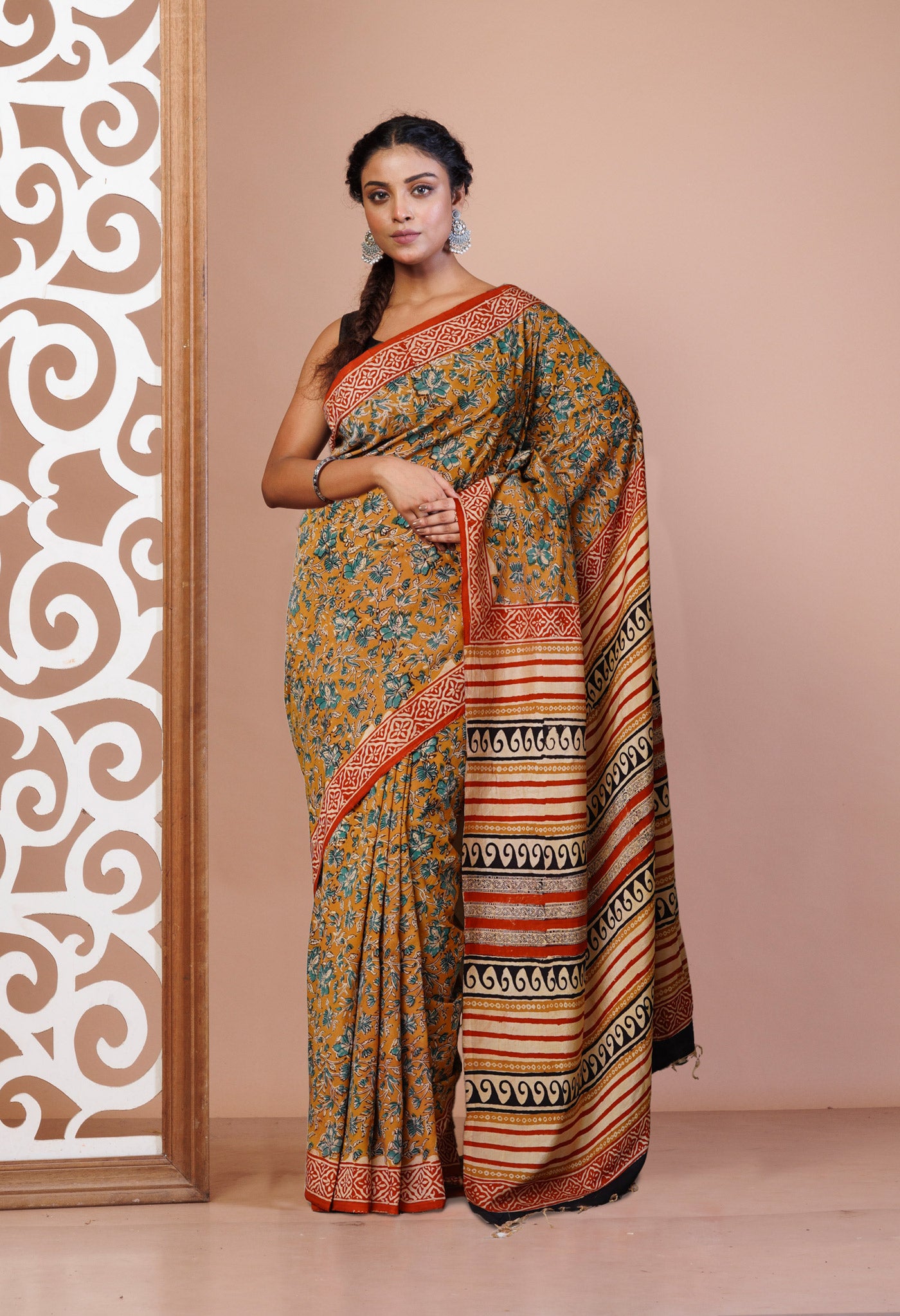 Brown Pure Bagru Printed Soft Silk Saree-UNM80108