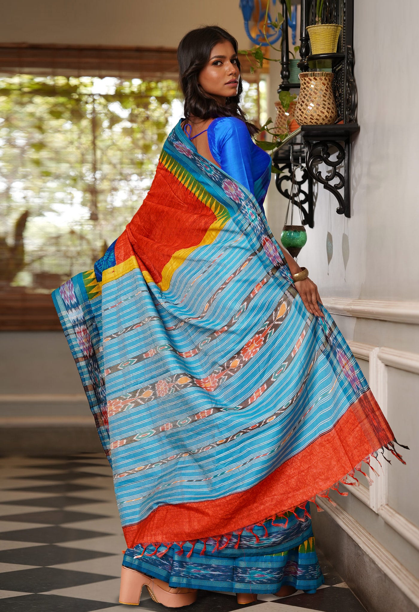 Red Pure Handloom Printed Vidarbha Tussar Silk Saree-UNM80199