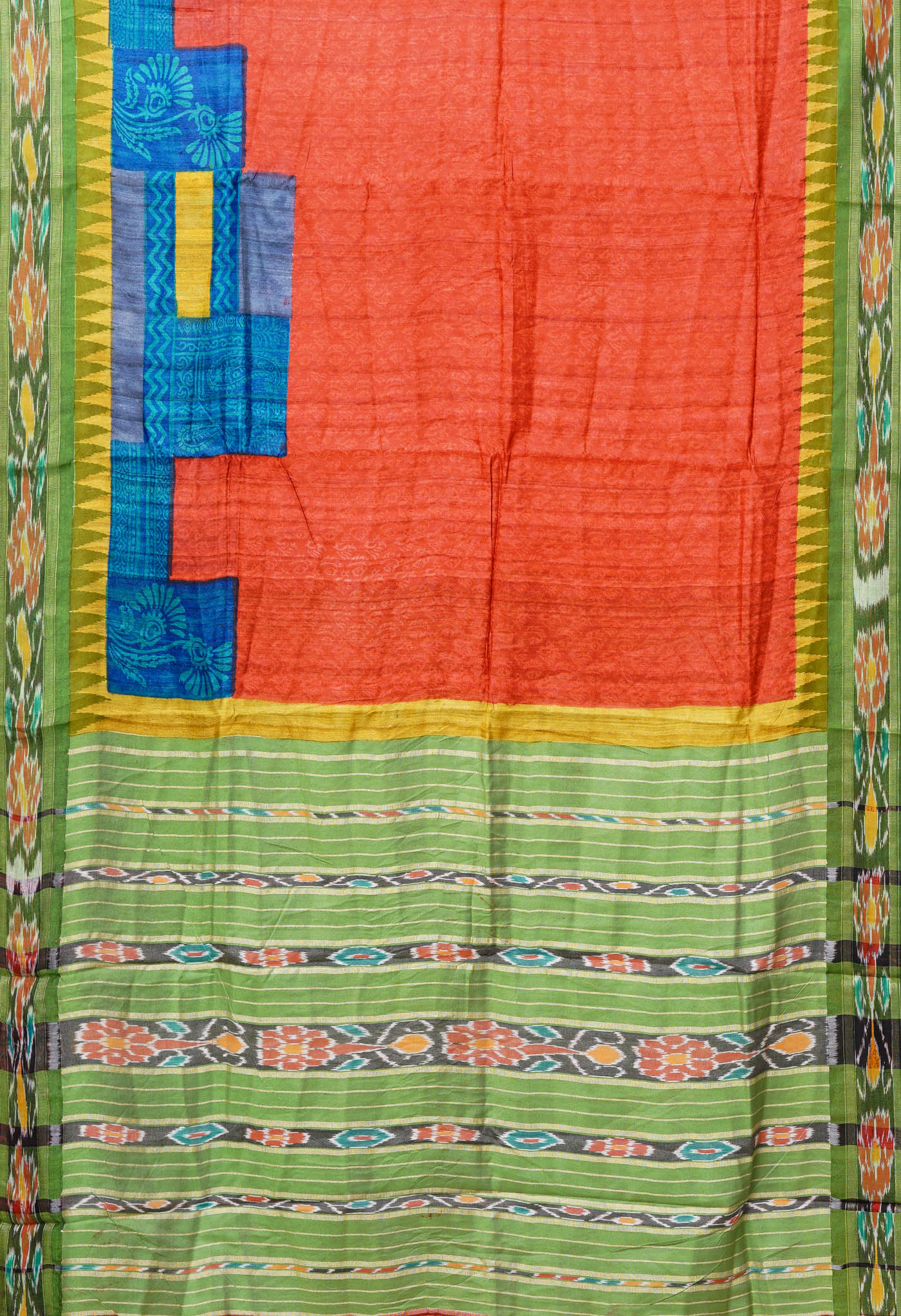 Red Pure Handloom Printed Vidarbha Tussar Silk Saree-UNM80202