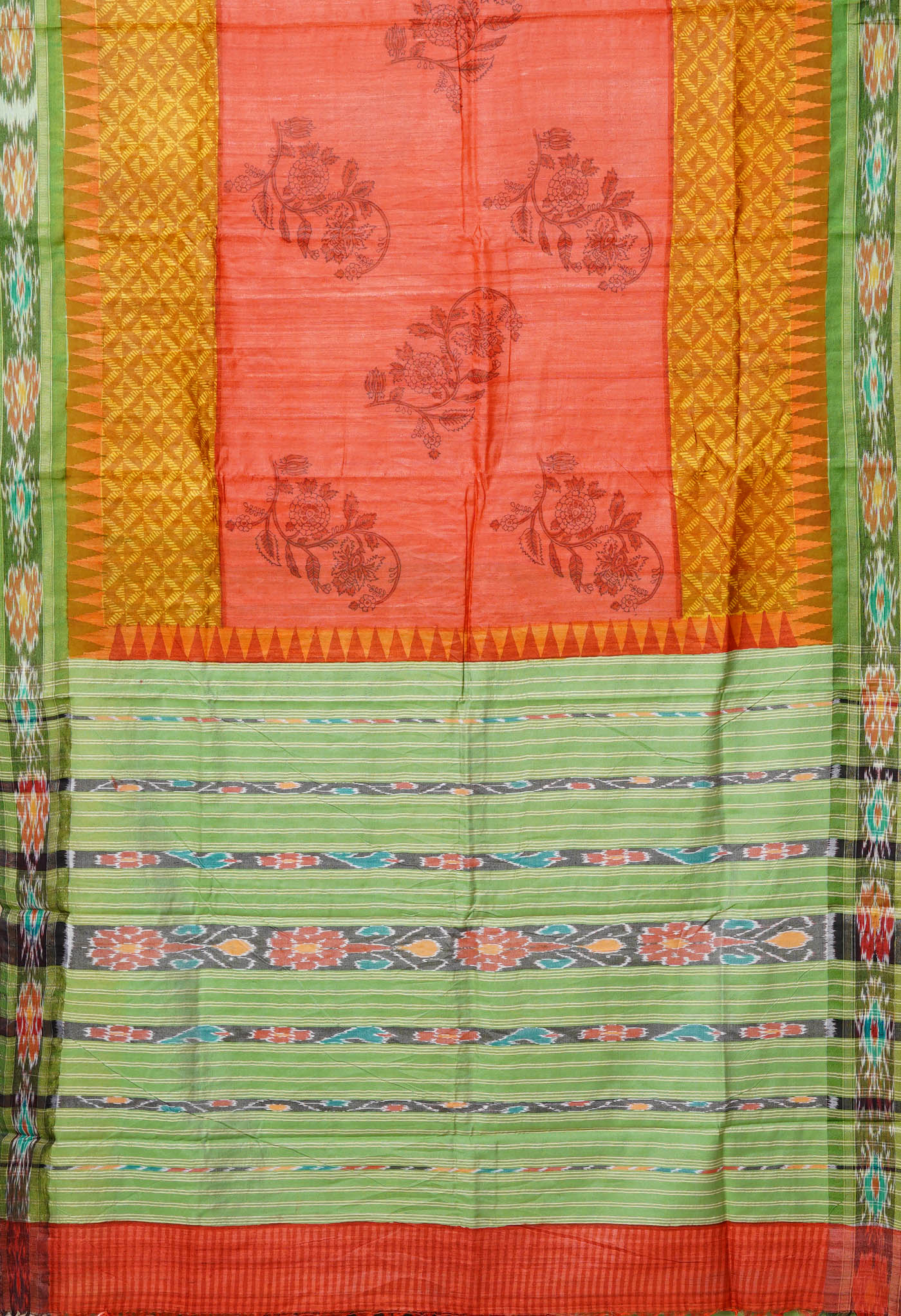 Red Pure Handloom Printed Vidarbha Tussar Silk Saree-UNM80215