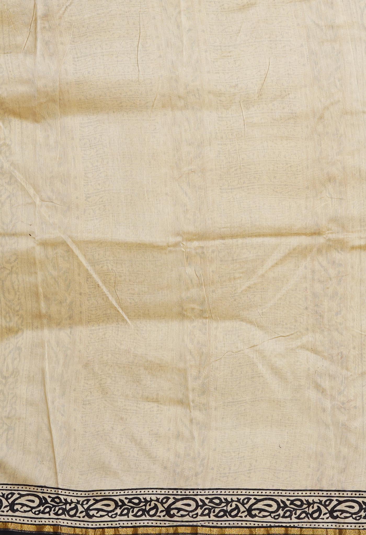 Cream Pure Bagru Kalamkari Printed Chanderi Sico Saree-UNM80242