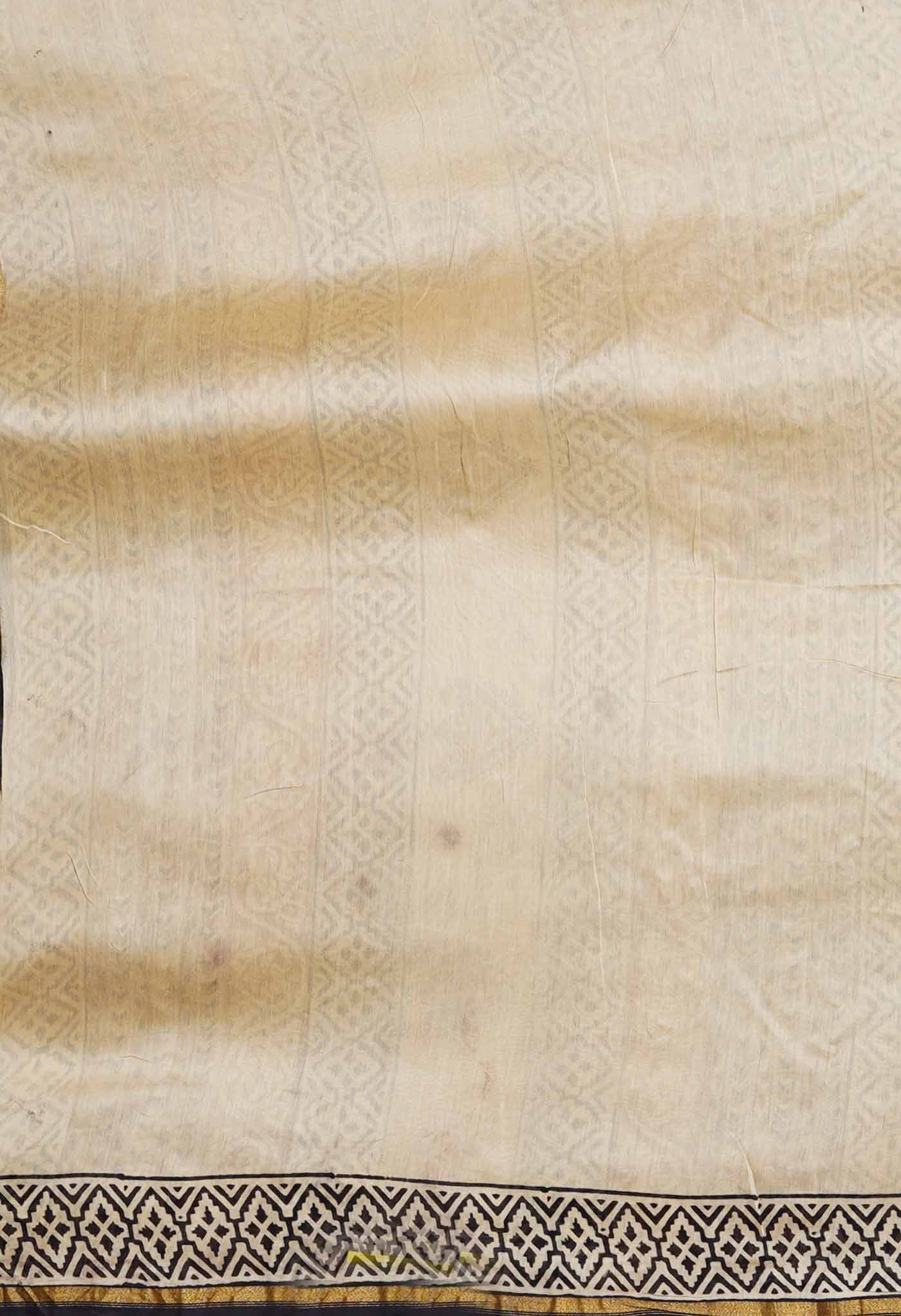 Cream Pure  Bagru Kalamkari Printed Chanderi Sico Saree-UNM80246