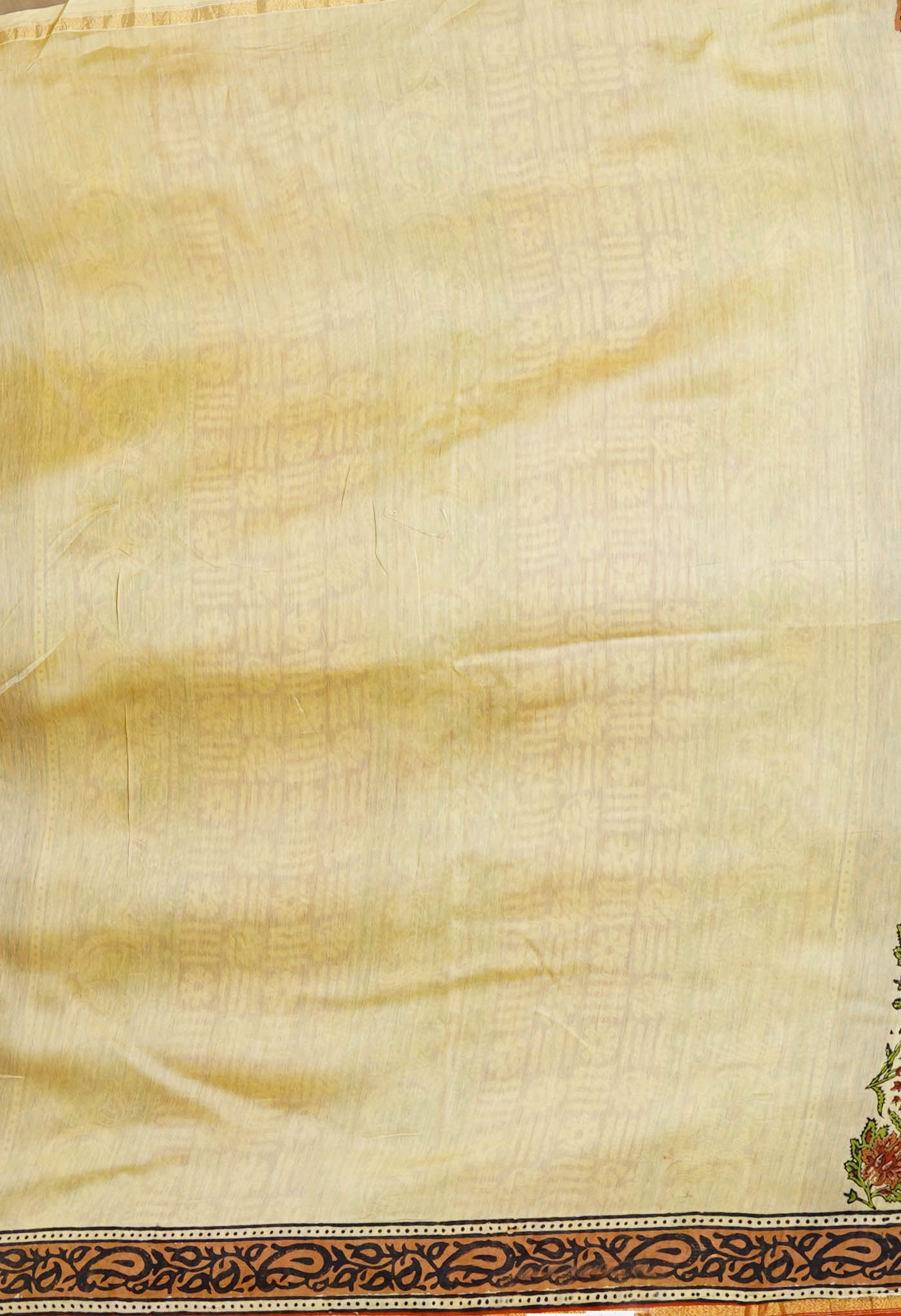 Cream Pure Bagru Kalamkari Printed Chanderi Sico Saree-UNM80250