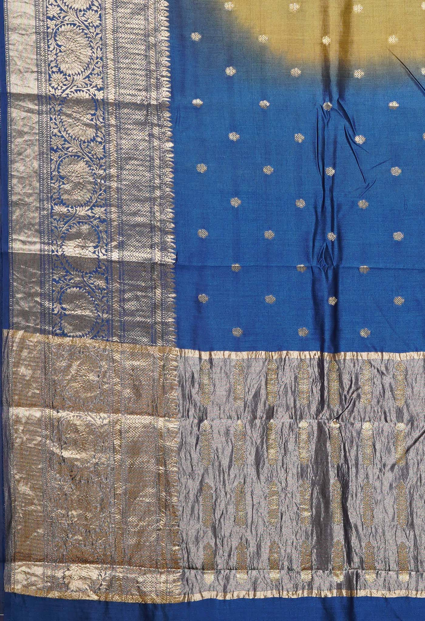 Brown-Blue Pure Dyed Banarasi Chiniya Silk Saree-UNM80268
