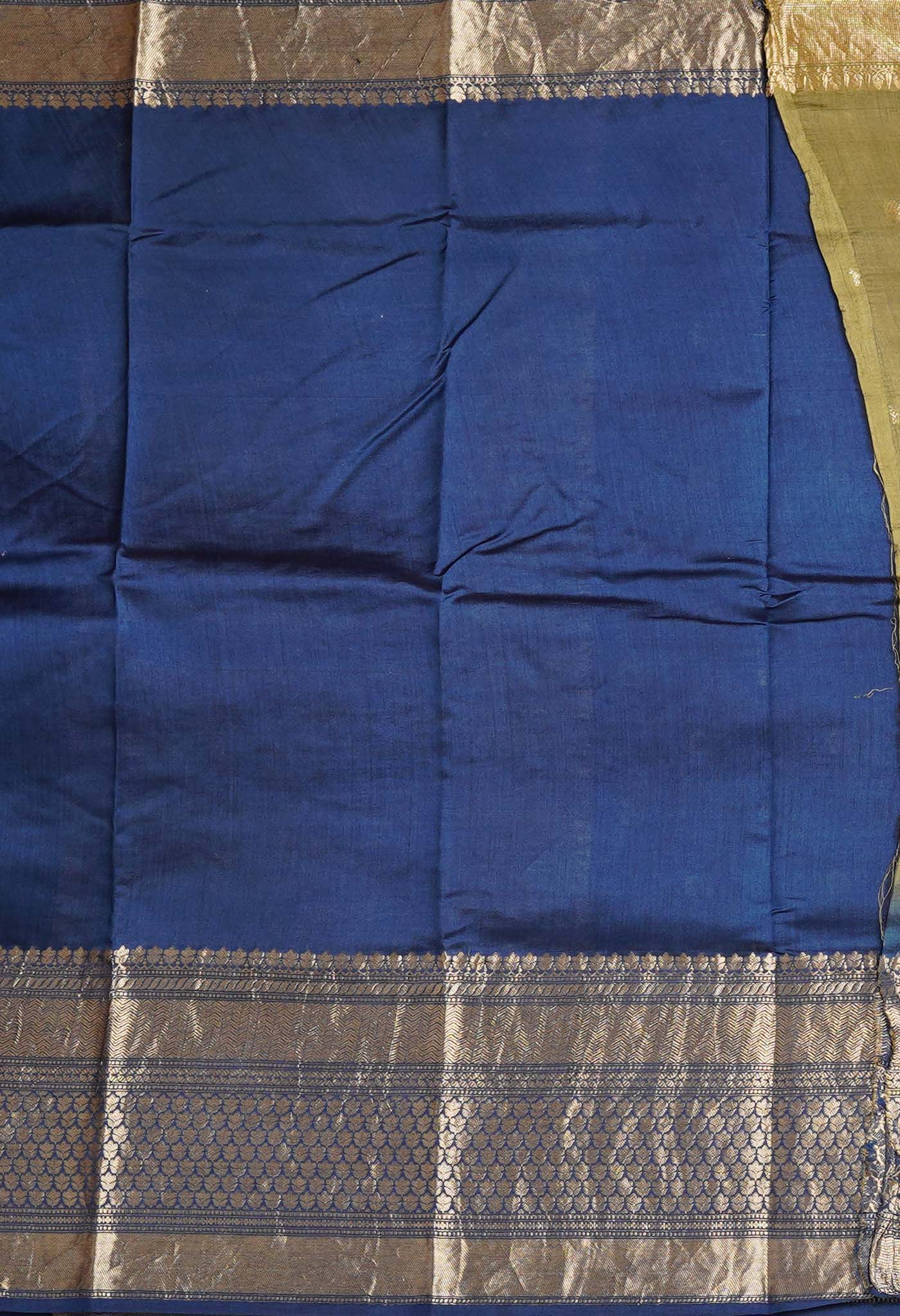 Brown-Blue Pure Dyed Banarasi Chiniya Silk Saree-UNM80268