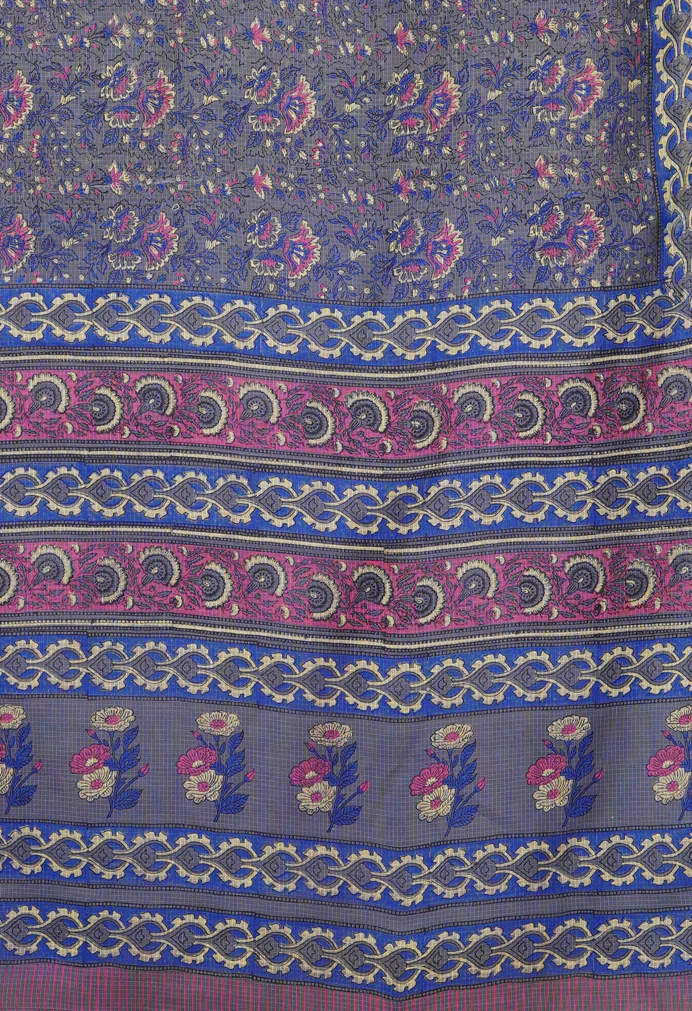 Grey Pure Hand Block Printed Kota Saree-UNM80366