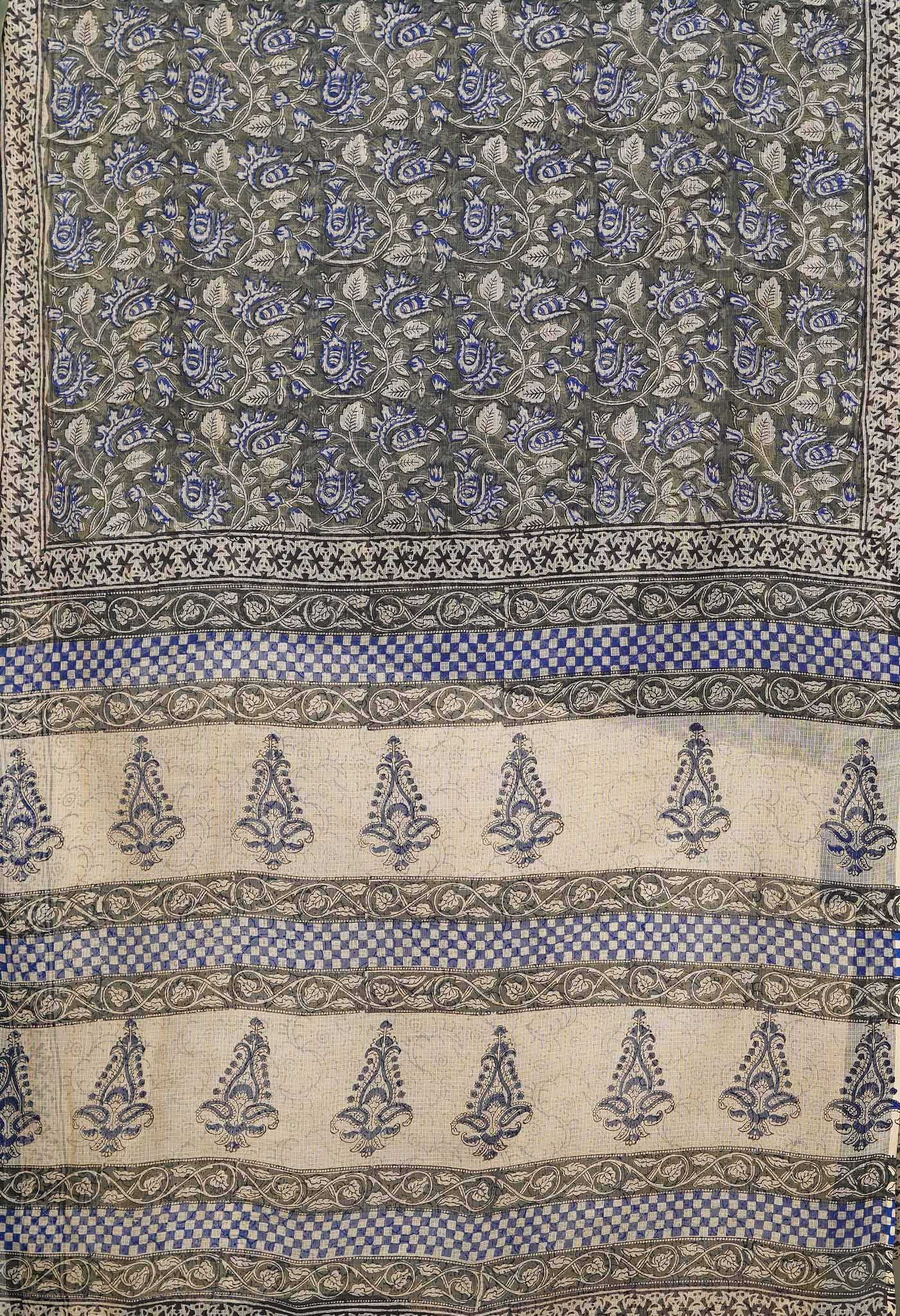 Green Pure Ajrakh Block Printed Kota Saree-UNM80382