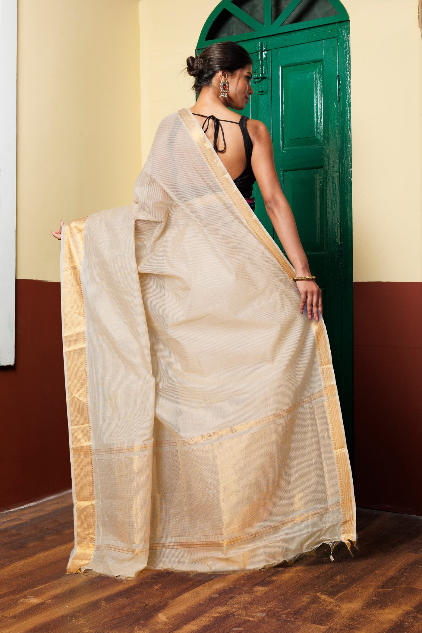 Pale Grey Pure Handloom Mangalagiri Cotton Saree-UNM80504