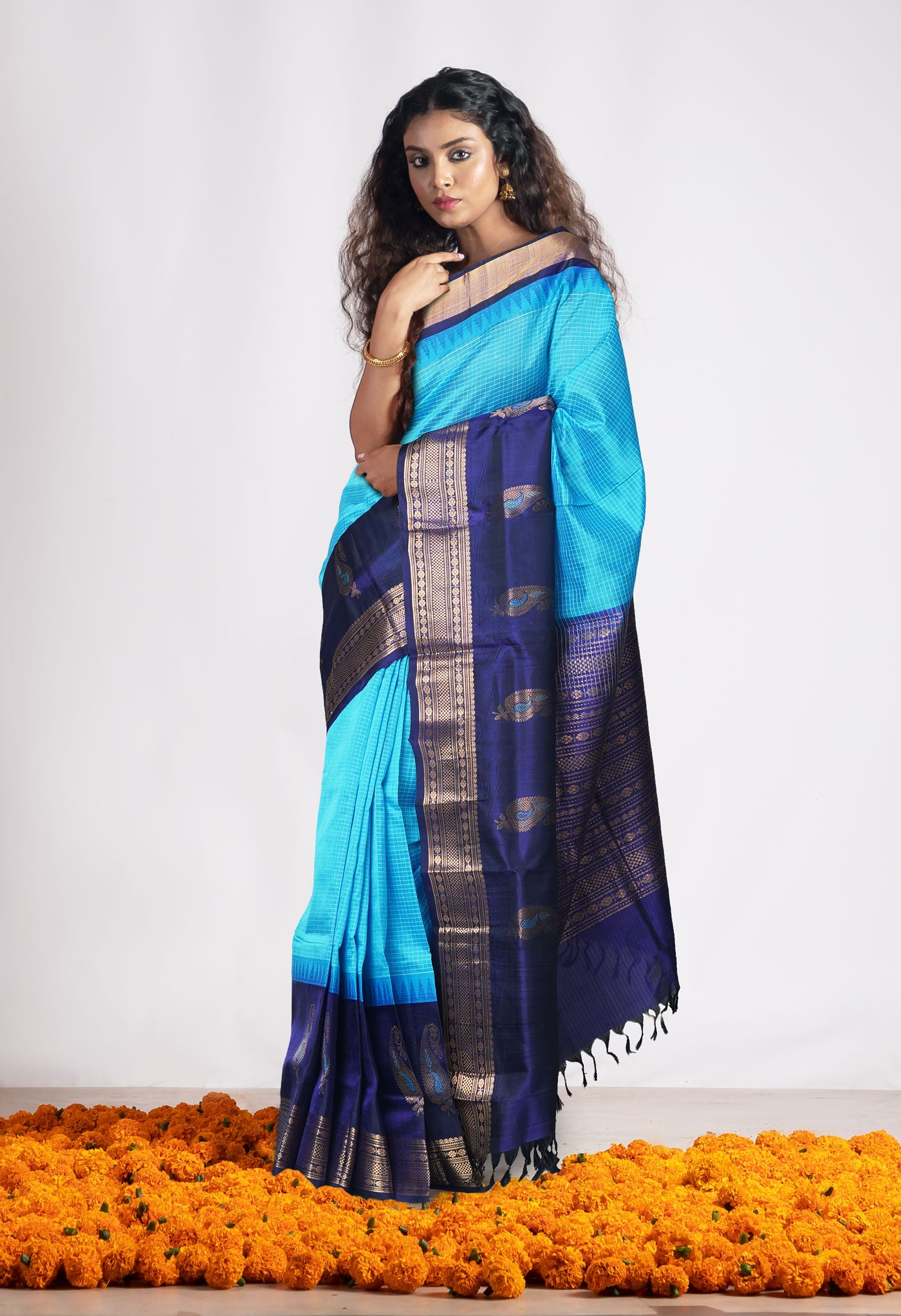 Blue Pure Assam Sico Saree-UNM80671