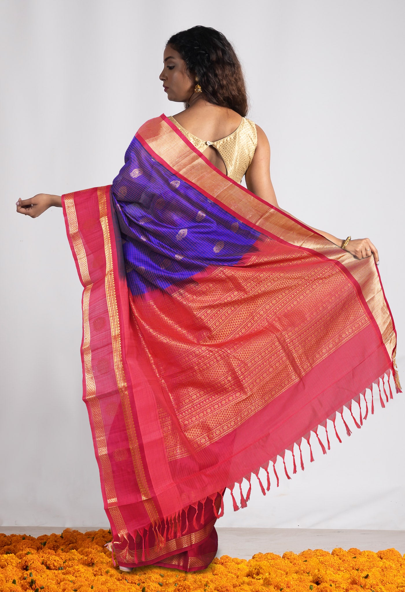 Dark Blue Pure Assam Sico Saree-UNM80681