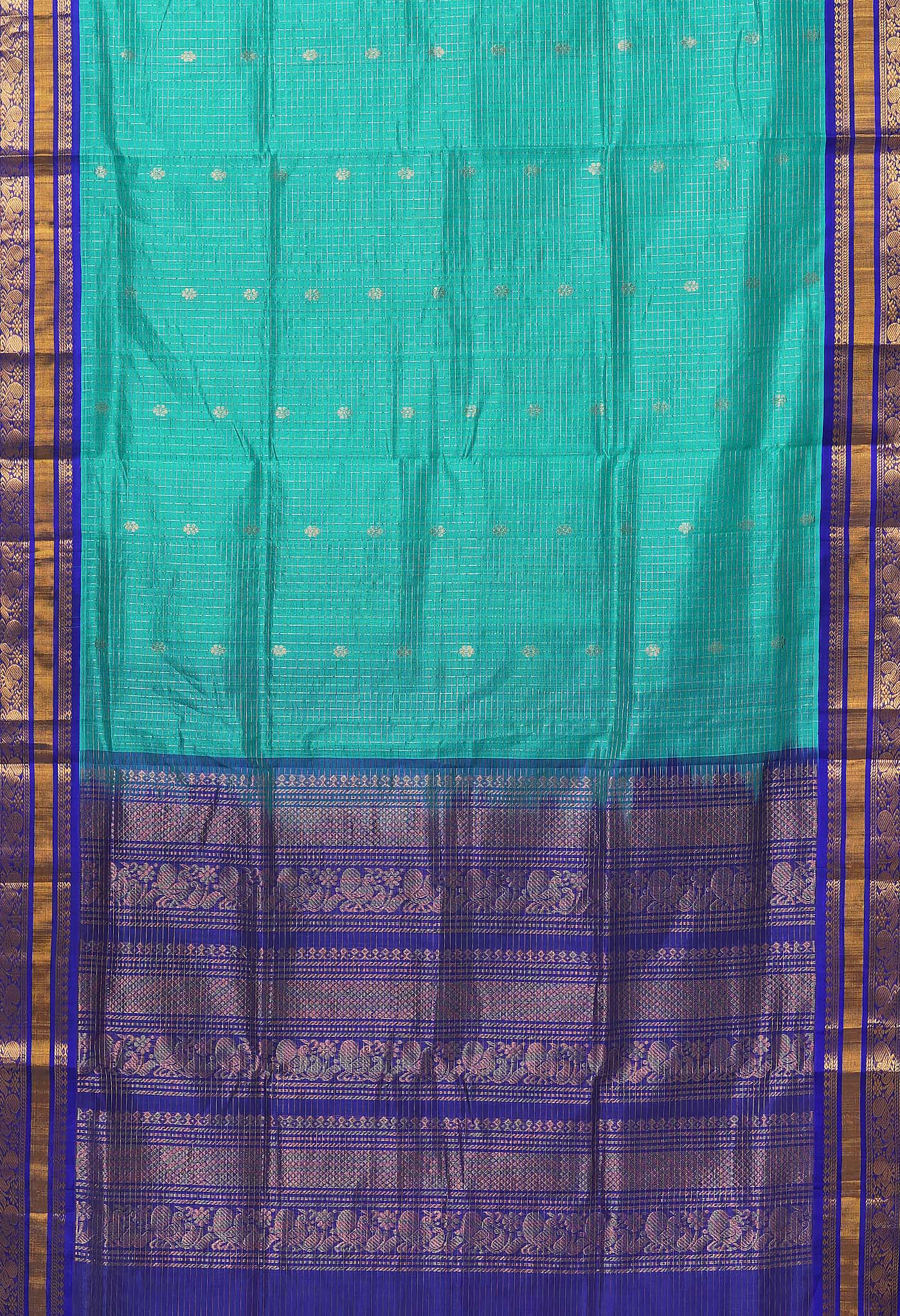 Turquoise Blue Pure Assam Sico Saree-UNM80692