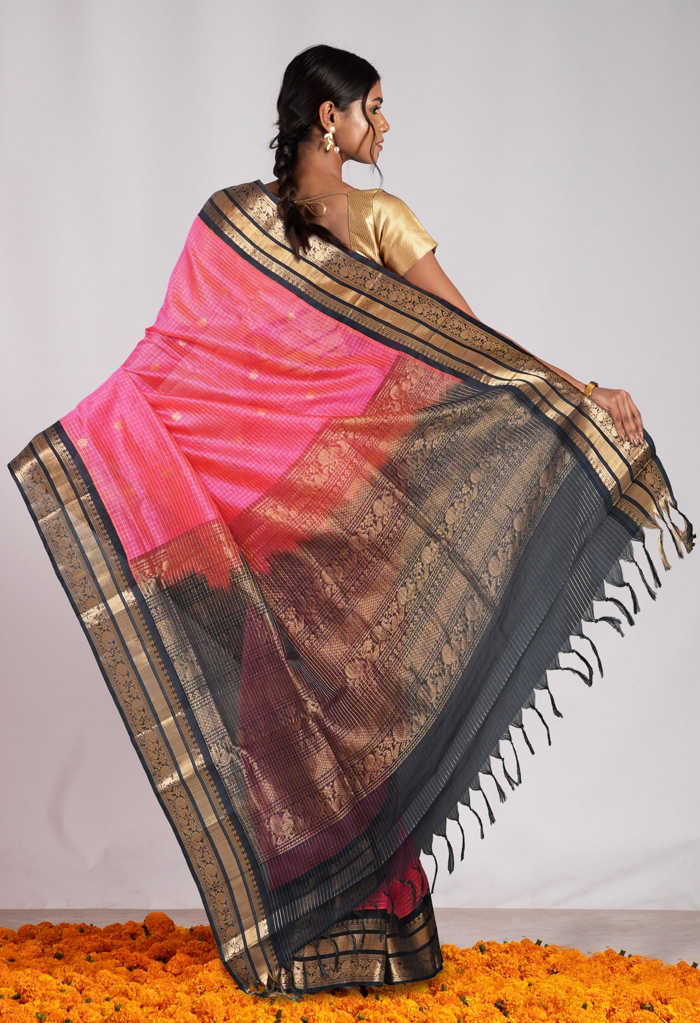 Peach Red Pure Assam Sico Saree-UNM80694